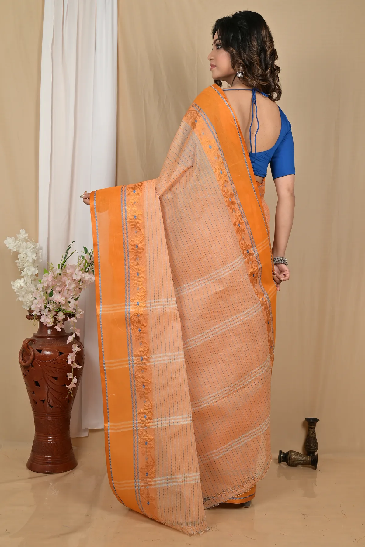 DipDiya Pure Cotton Orange Achpan Heritage Elegance Tant Sarees