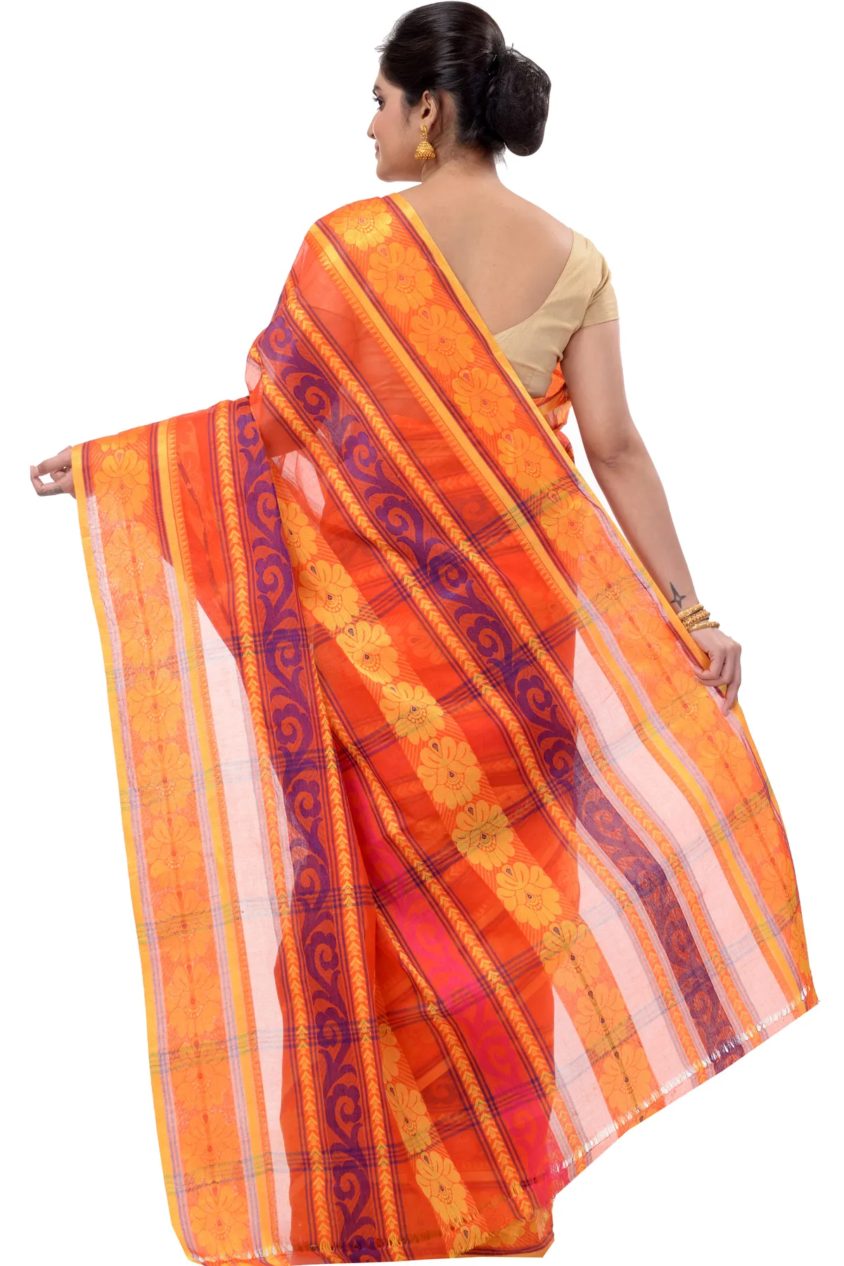 DipDiya Pure Cotton Orange Aditi Desiging Crafted in Bengal Tant Sarees