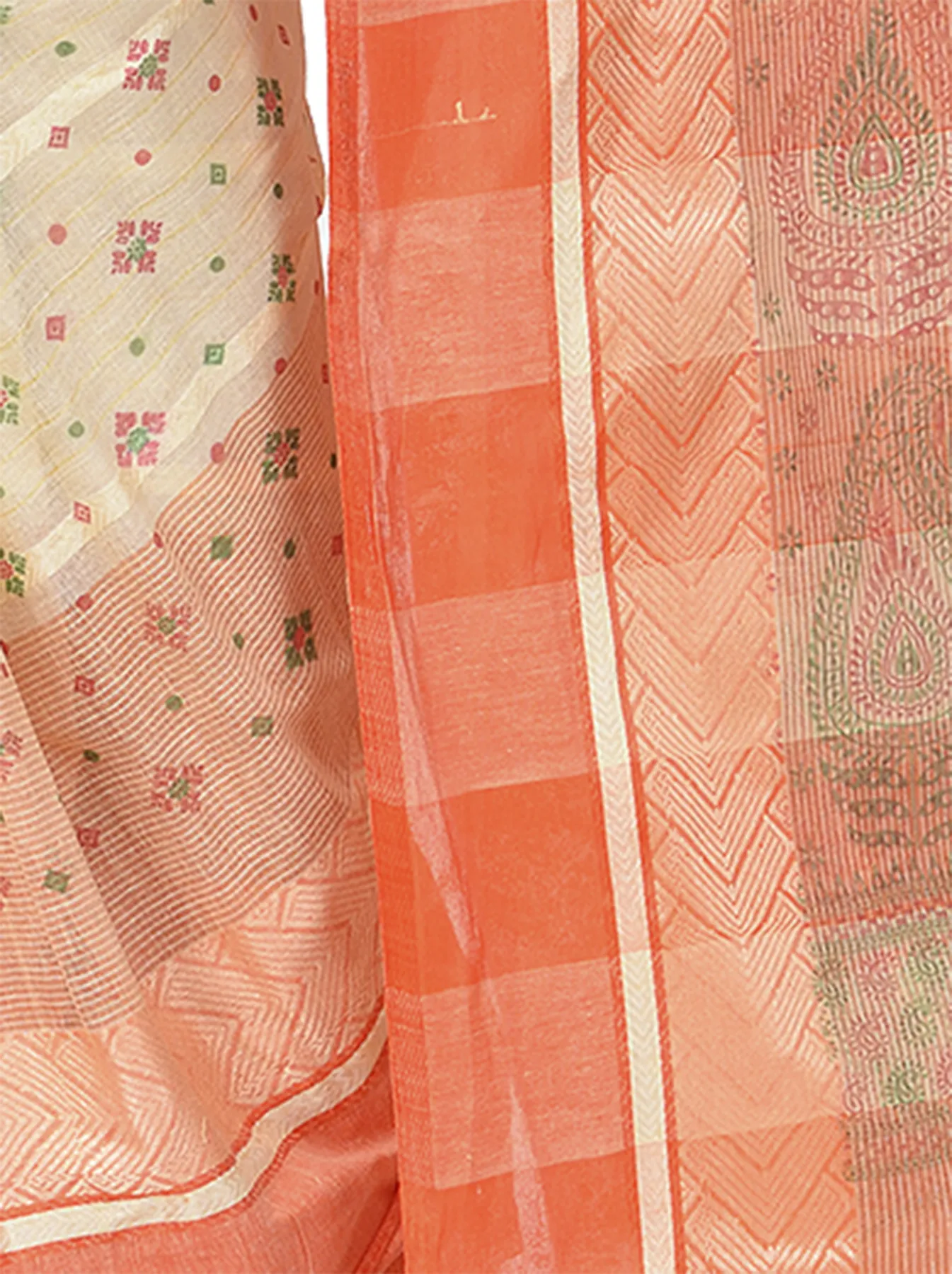 DipDiya Pure Cotton Orange ANARKOLI PRINT Artisan Woven Printed Tant Sarees