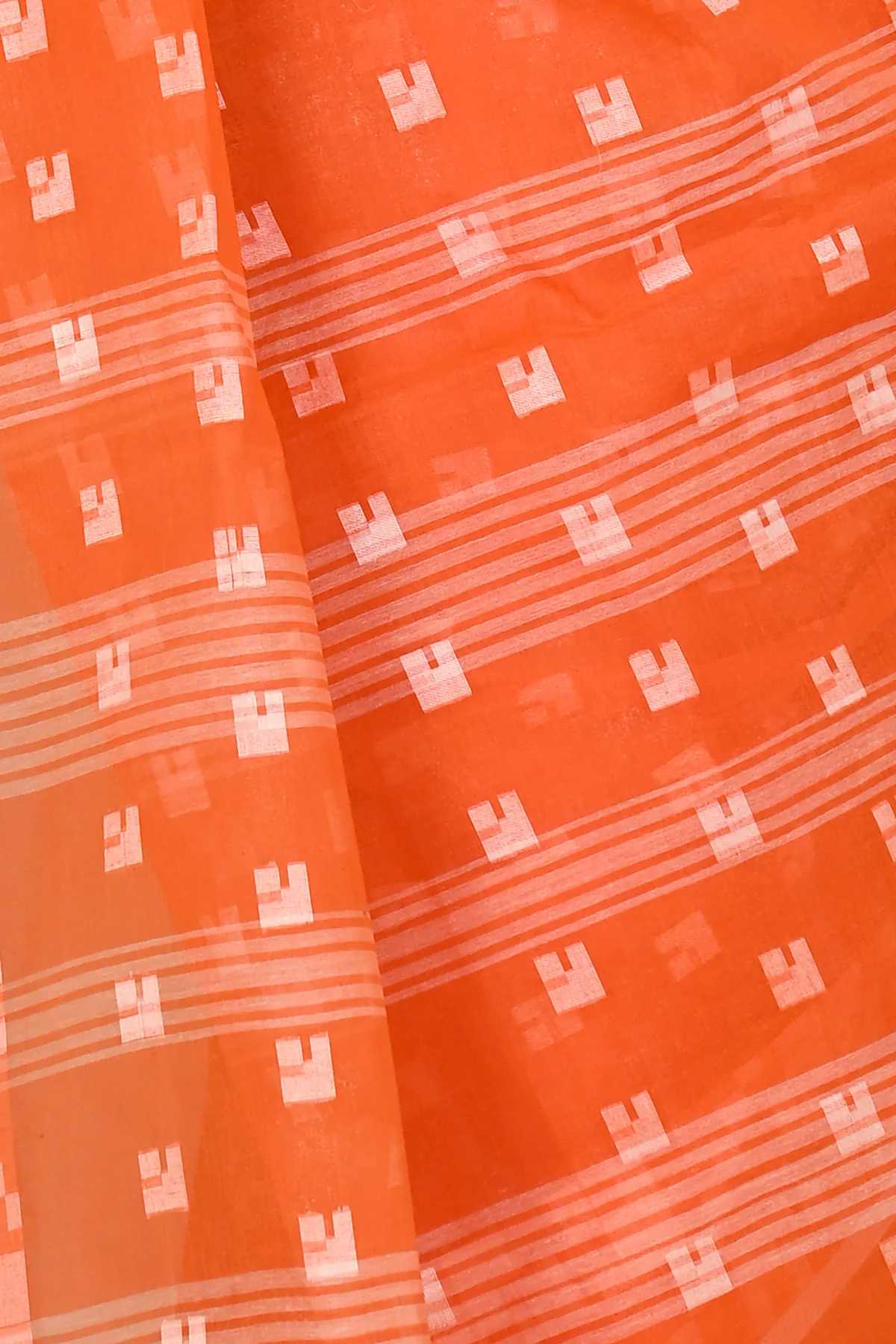 DipDiya Pure Cotton Orange Aptuk Woven with Love Tant Sarees