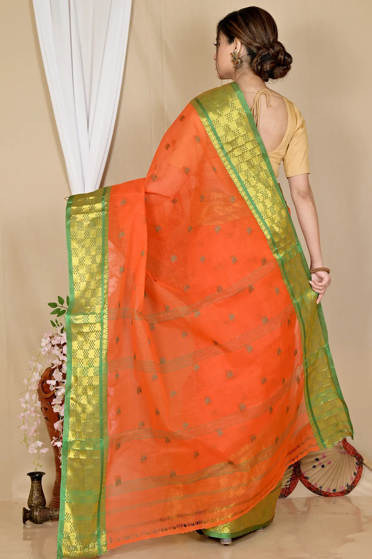 DipDiya Pure Cotton Orange Atula Bengal in Every Thread Tant Sarees