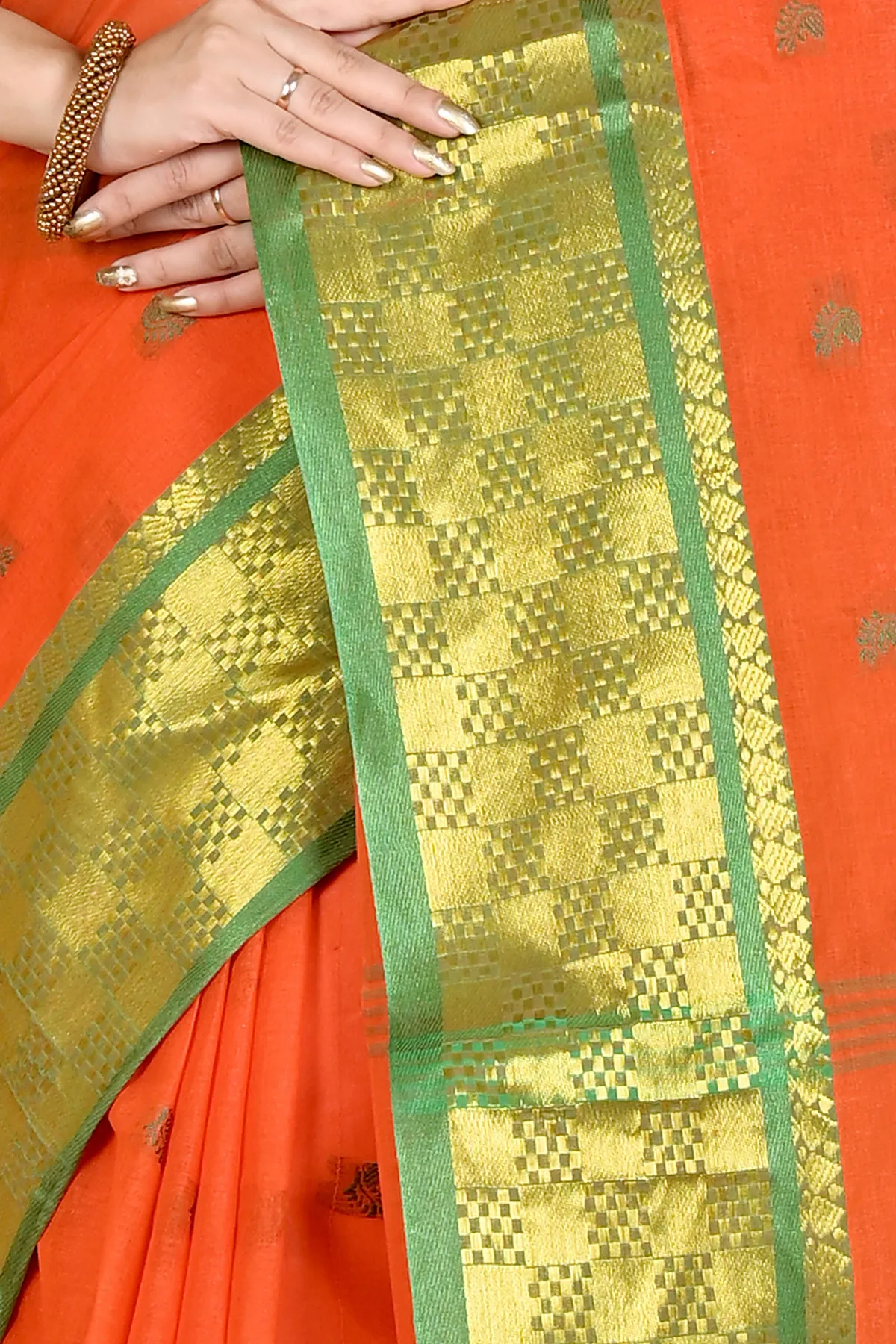 DipDiya Pure Cotton Orange Atula Bengal in Every Thread Tant Sarees