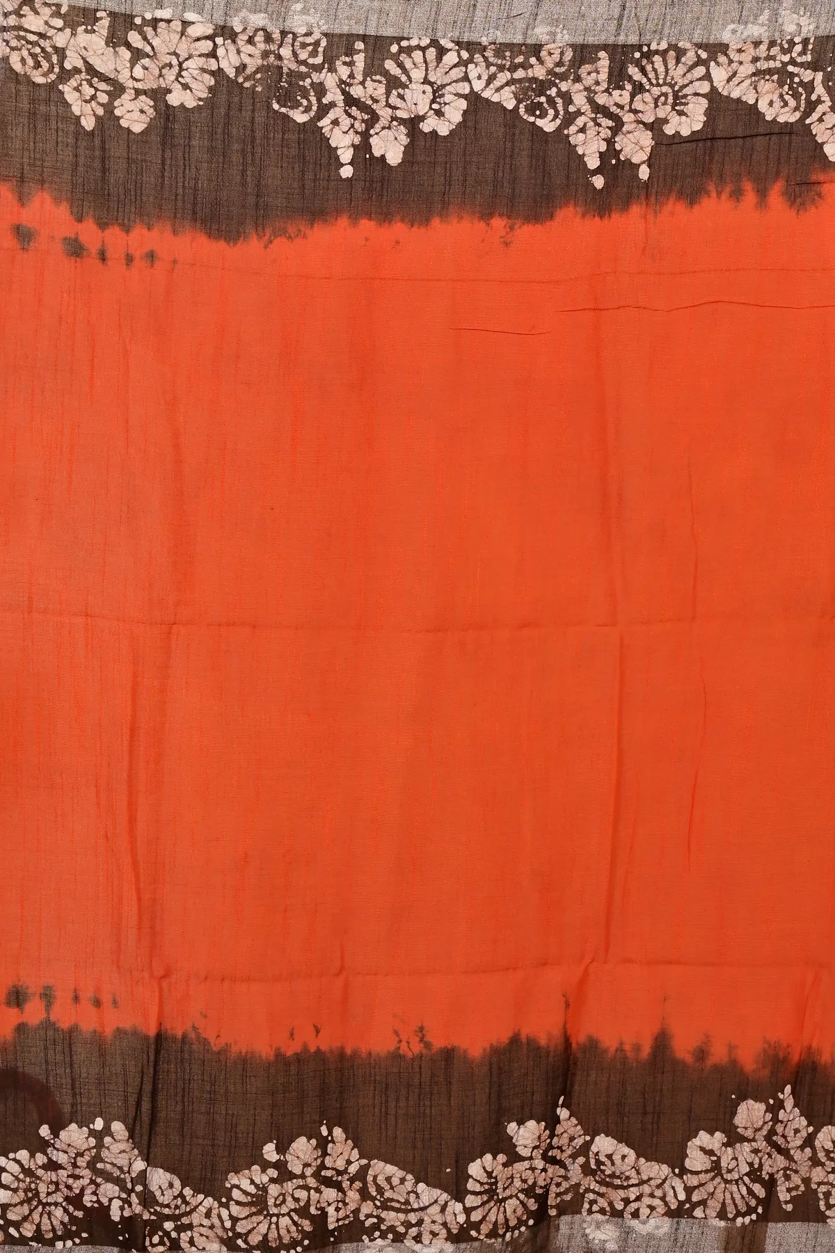 DipDiya Pure Cotton Orange Black Batikato Essence of Bengal Batik Print Sarees