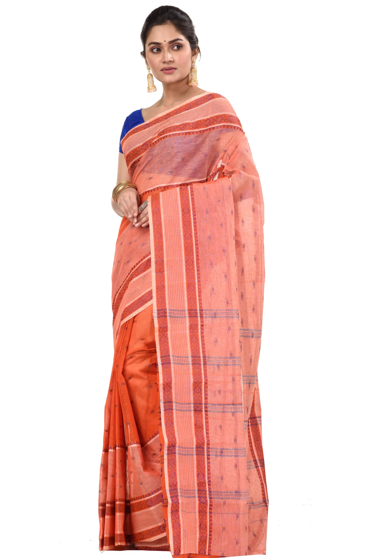 DipDiya Pure Cotton Orange Debdash Weaves with a Story Tant Sarees