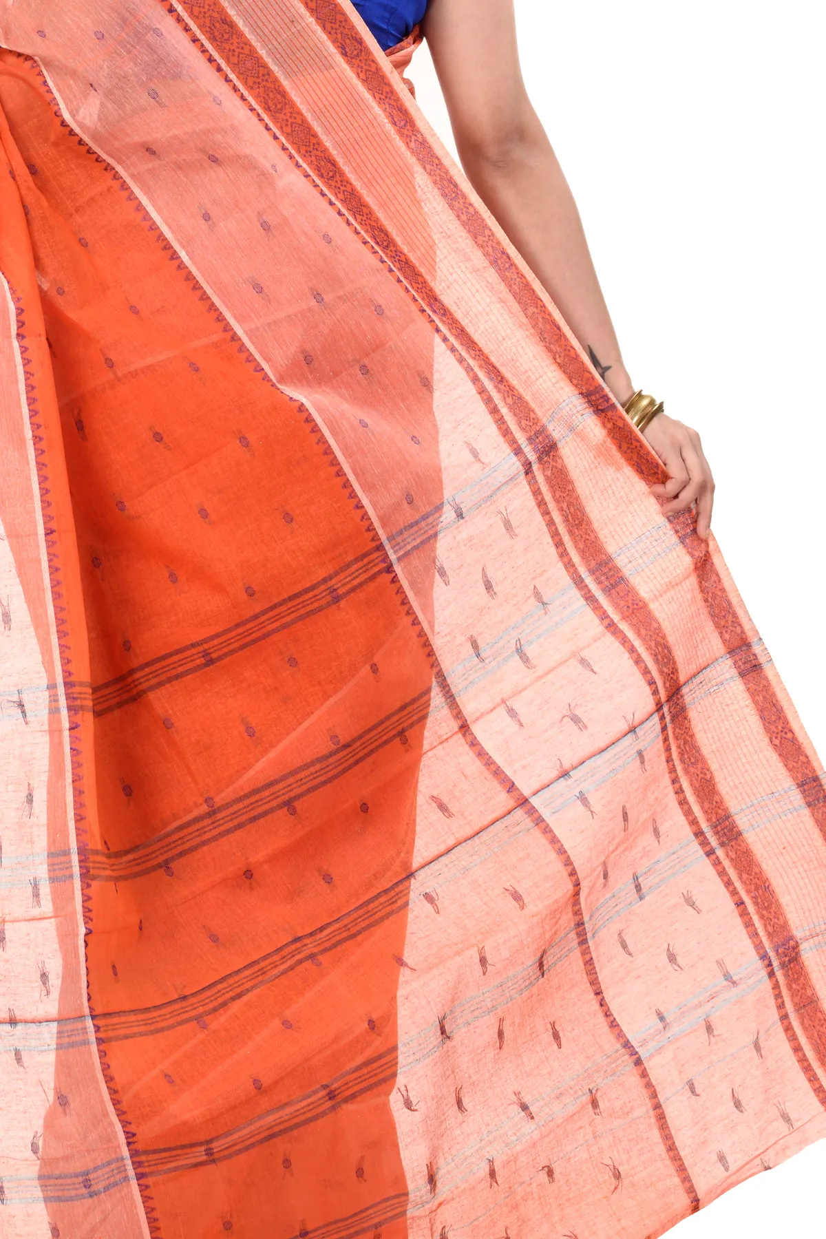 DipDiya Pure Cotton Orange Debdash Weaves with a Story Tant Sarees