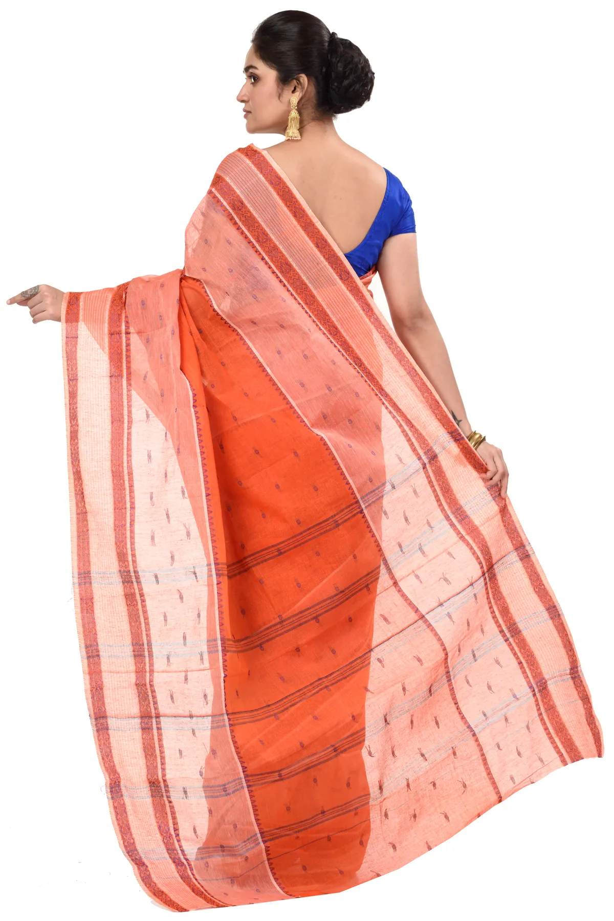 DipDiya Pure Cotton Orange Debdash Weaves with a Story Tant Sarees