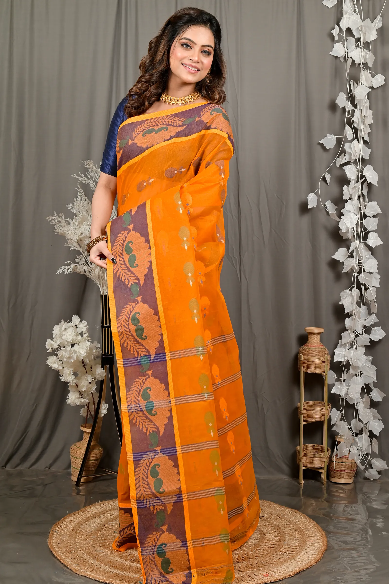 DipDiya Pure Cotton Orange Debui Crafted with Soul Tant Sarees