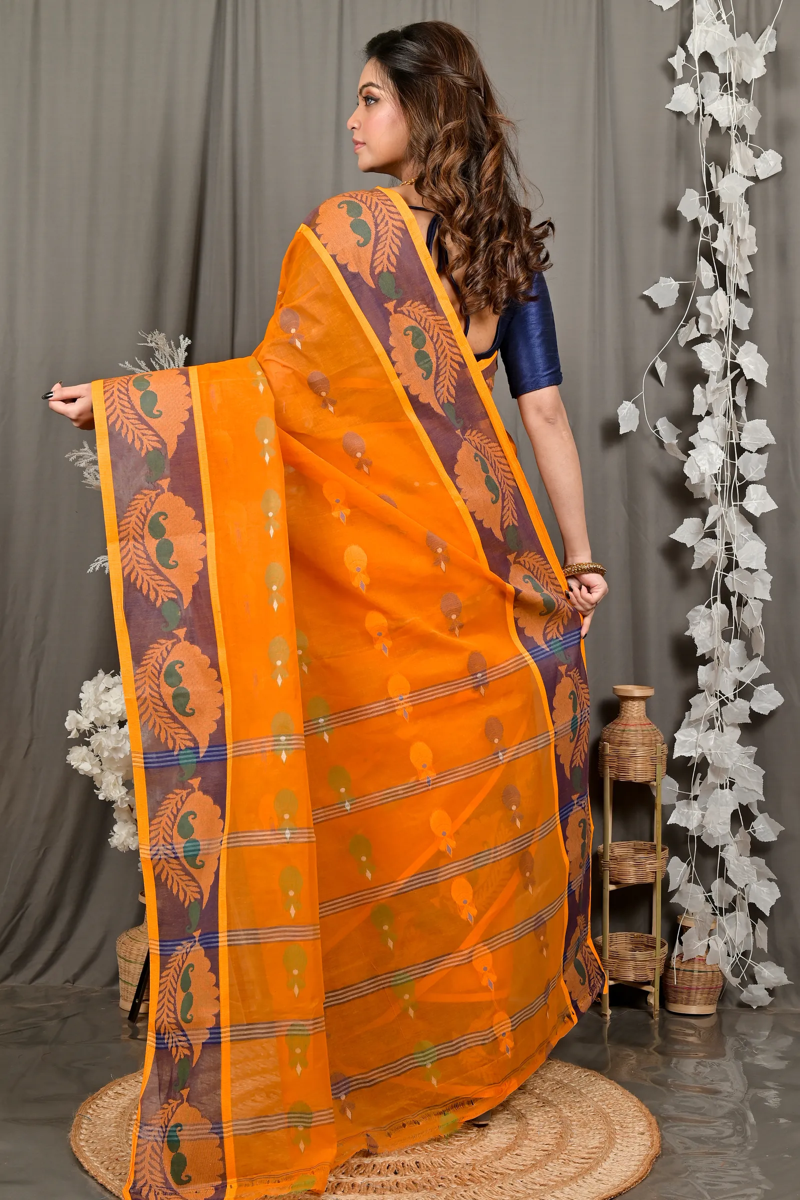 DipDiya Pure Cotton Orange Debui Crafted with Soul Tant Sarees
