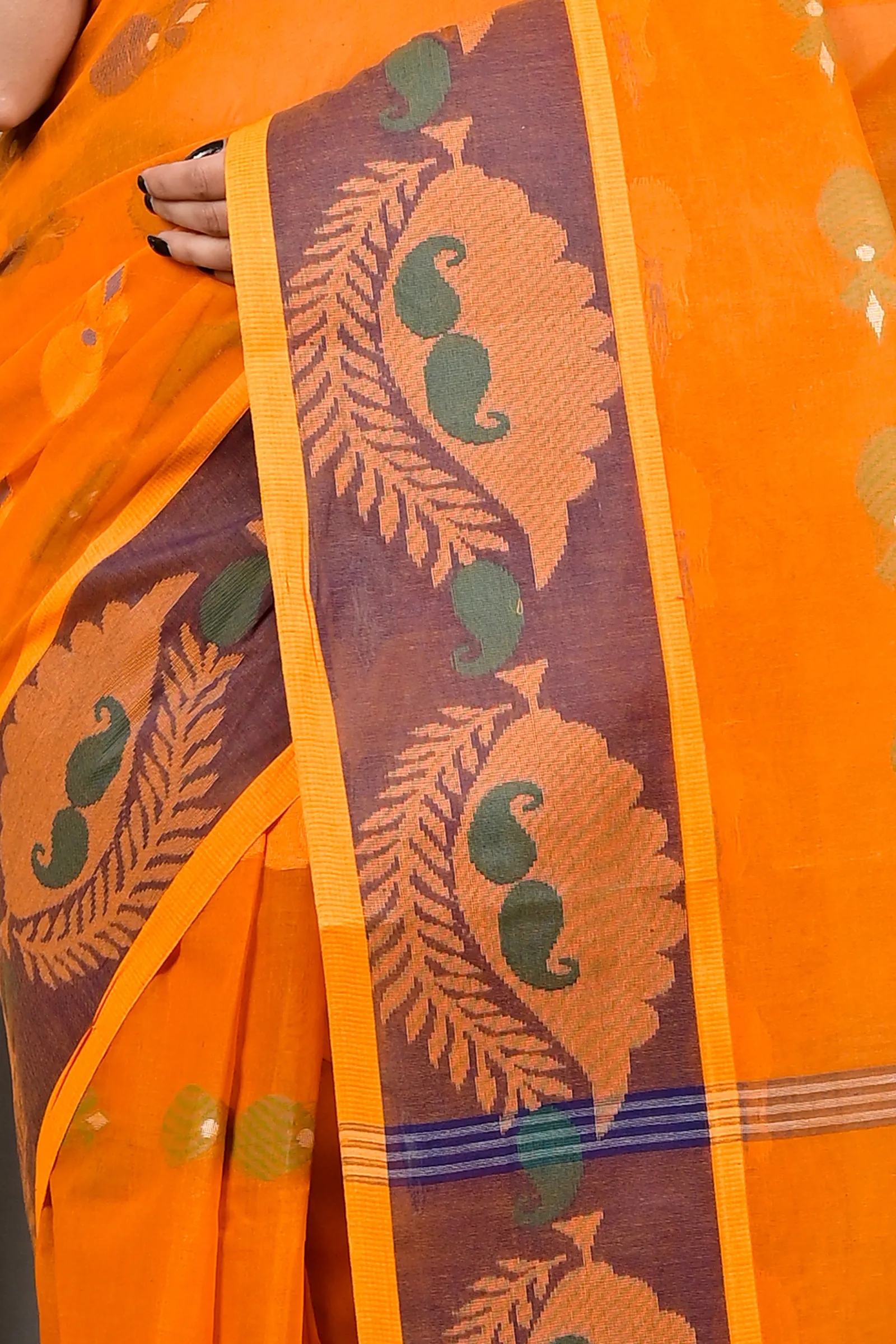 DipDiya Pure Cotton Orange Debui Crafted with Soul Tant Sarees