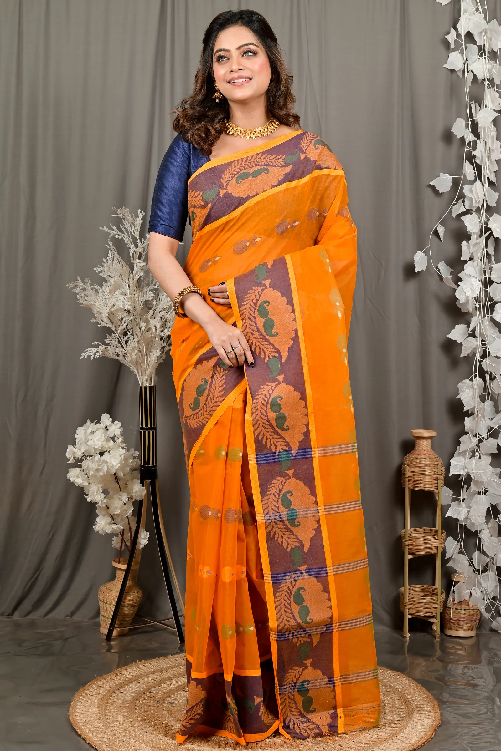 DipDiya Pure Cotton Orange Debui Crafted with Soul Tant Sarees
