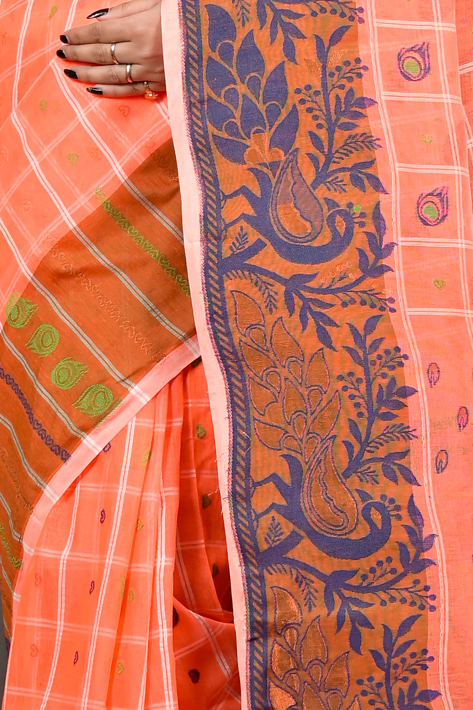 DipDiya Pure Cotton Orange Dhrubi Woven with Love Jamdani Sarees