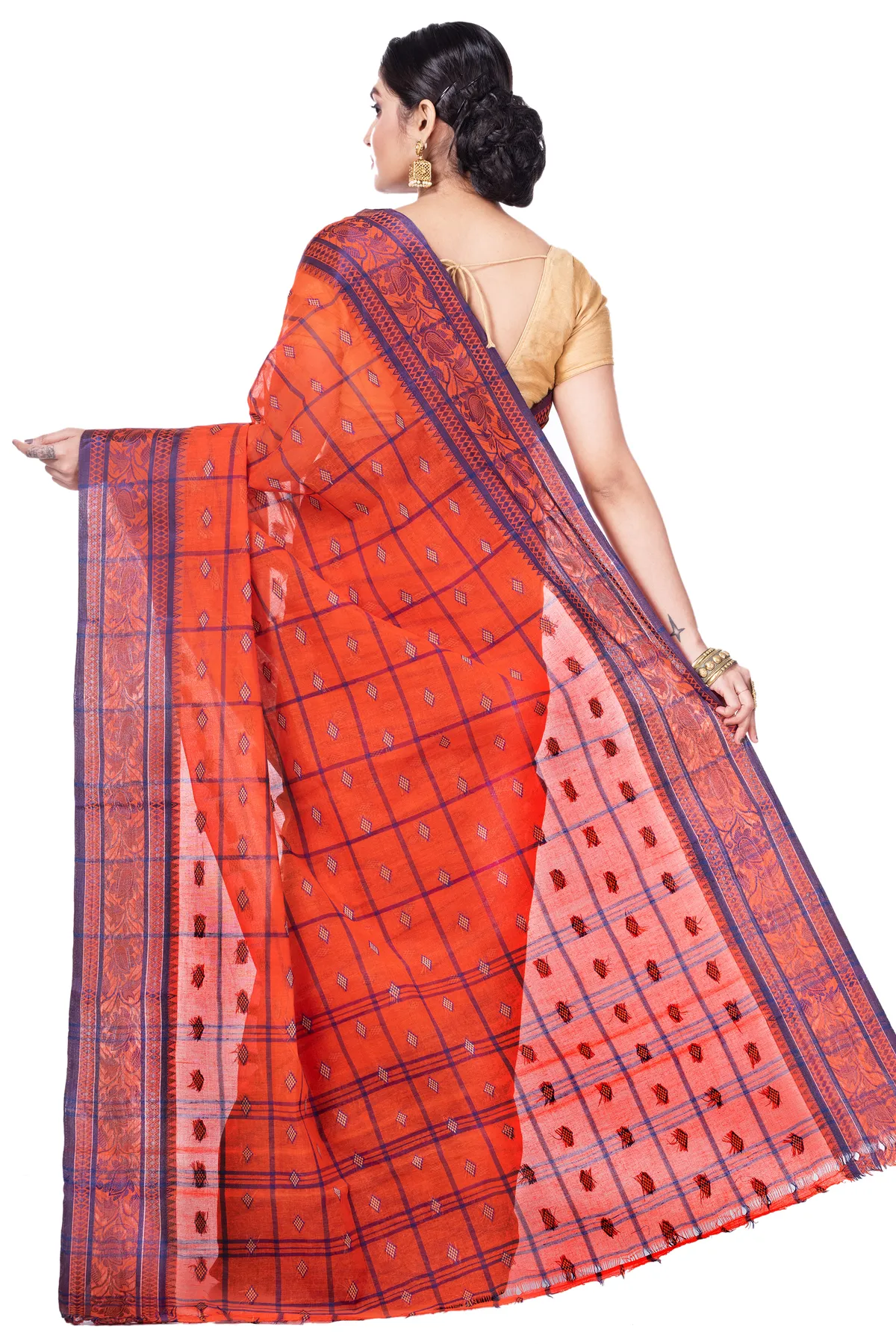 DipDiya Pure Cotton Orange Diamond Tant Heritage of Bengal Tant Sarees