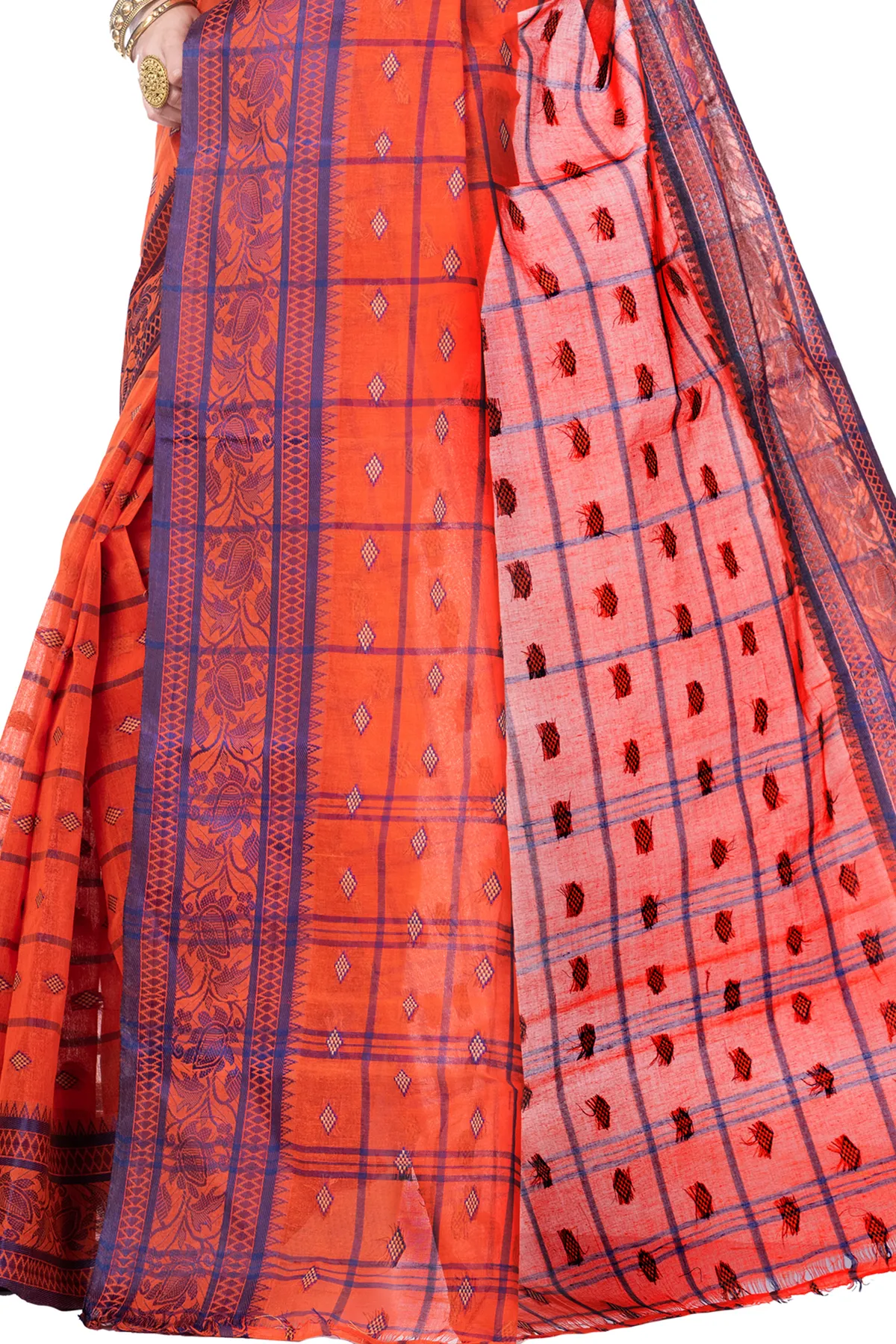 DipDiya Pure Cotton Orange Diamond Tant Heritage of Bengal Tant Sarees