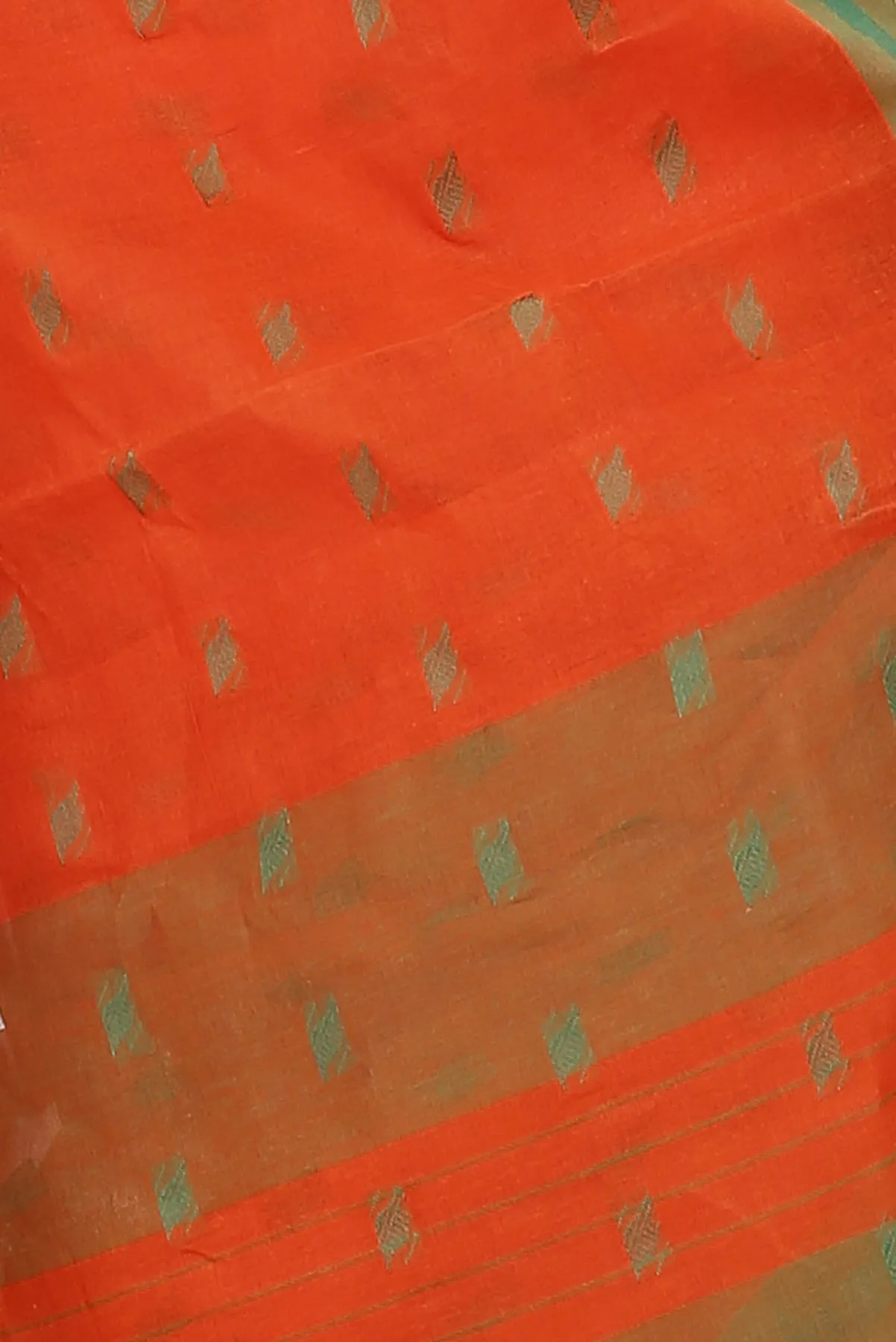 DipDiya Pure Cotton Orange Emma Border Loom to Love Tant Sarees