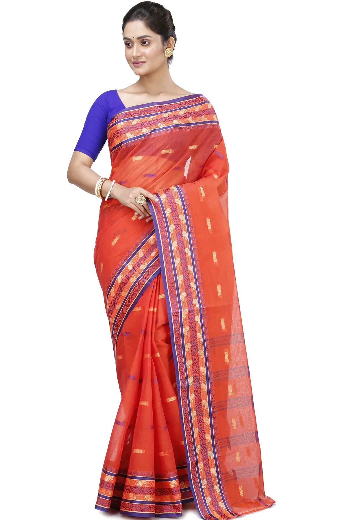DipDiya Pure Cotton Orange Gayatri Effortless Tradition Tant Sarees