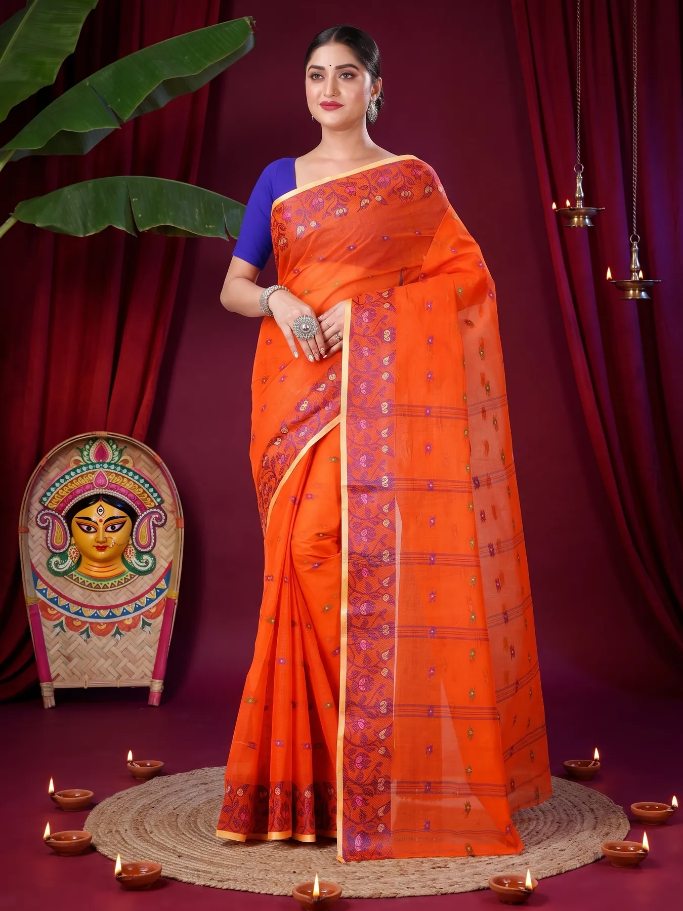 DipDiya Pure Cotton Orange Gopika Elegance in Every Weave Tant Sarees