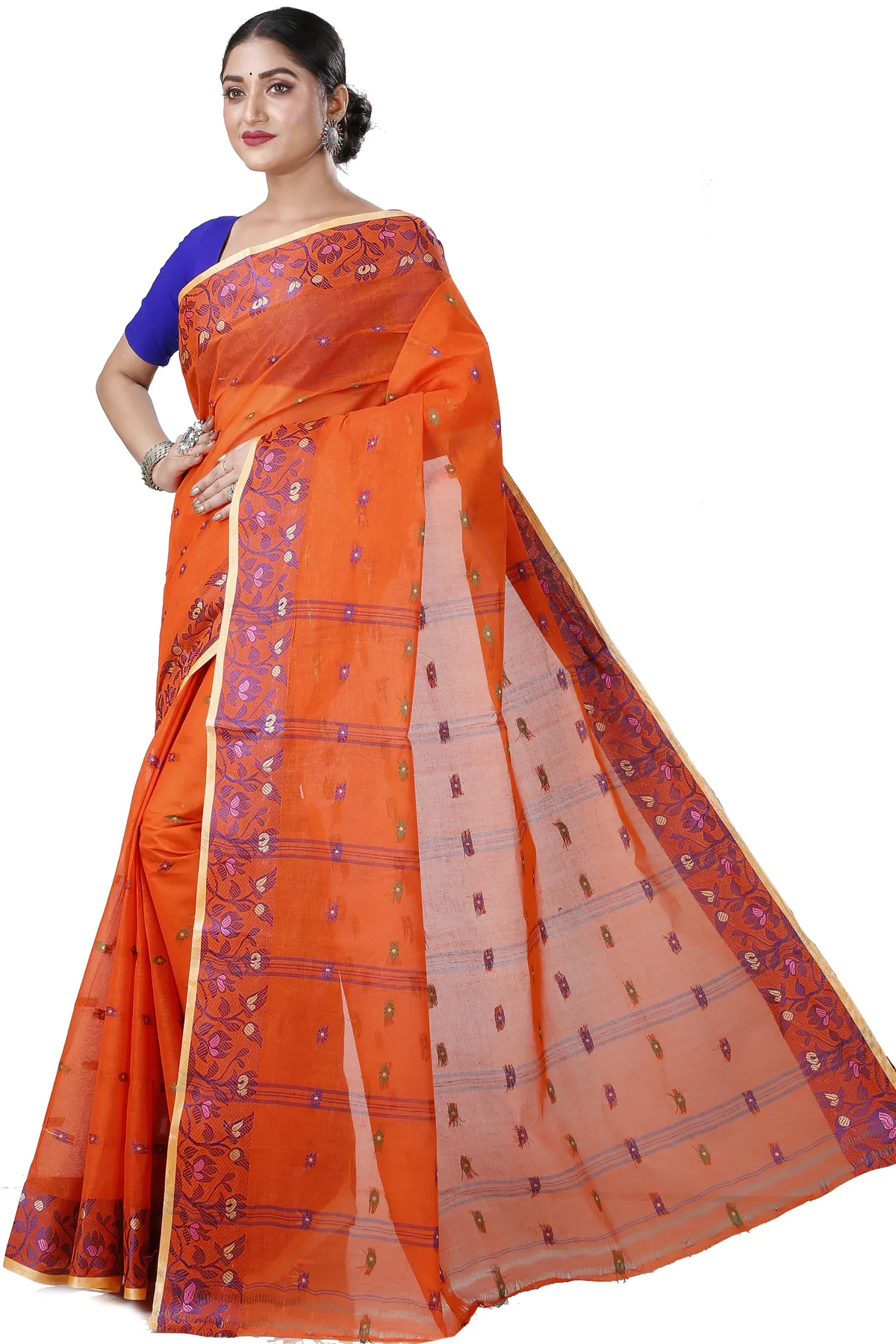 DipDiya Pure Cotton Orange Gopika Elegance in Every Weave Tant Sarees
