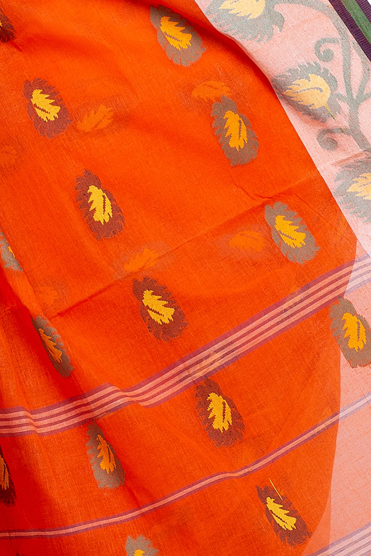 DipDiya Pure Cotton Orange HapChaka Classic Bengali Tant Sarees