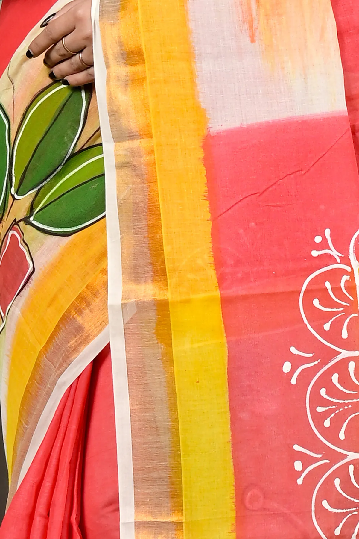 DipDiya Pure Cotton Orange Hataka Woven with Loves Hand Painted Sarees