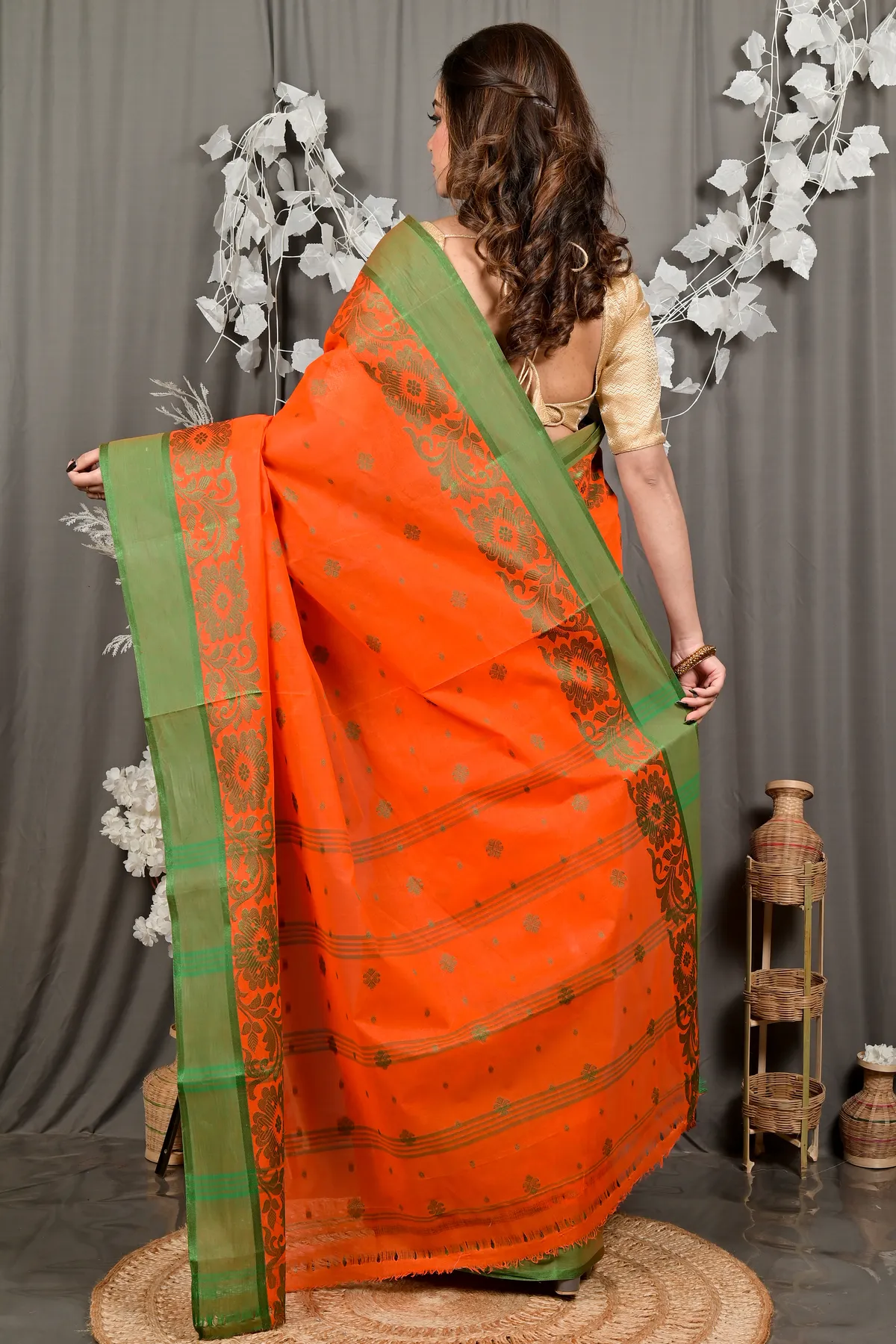 DipDiya Pure Cotton Orange Heruka Masterfully Woven Tant Sarees