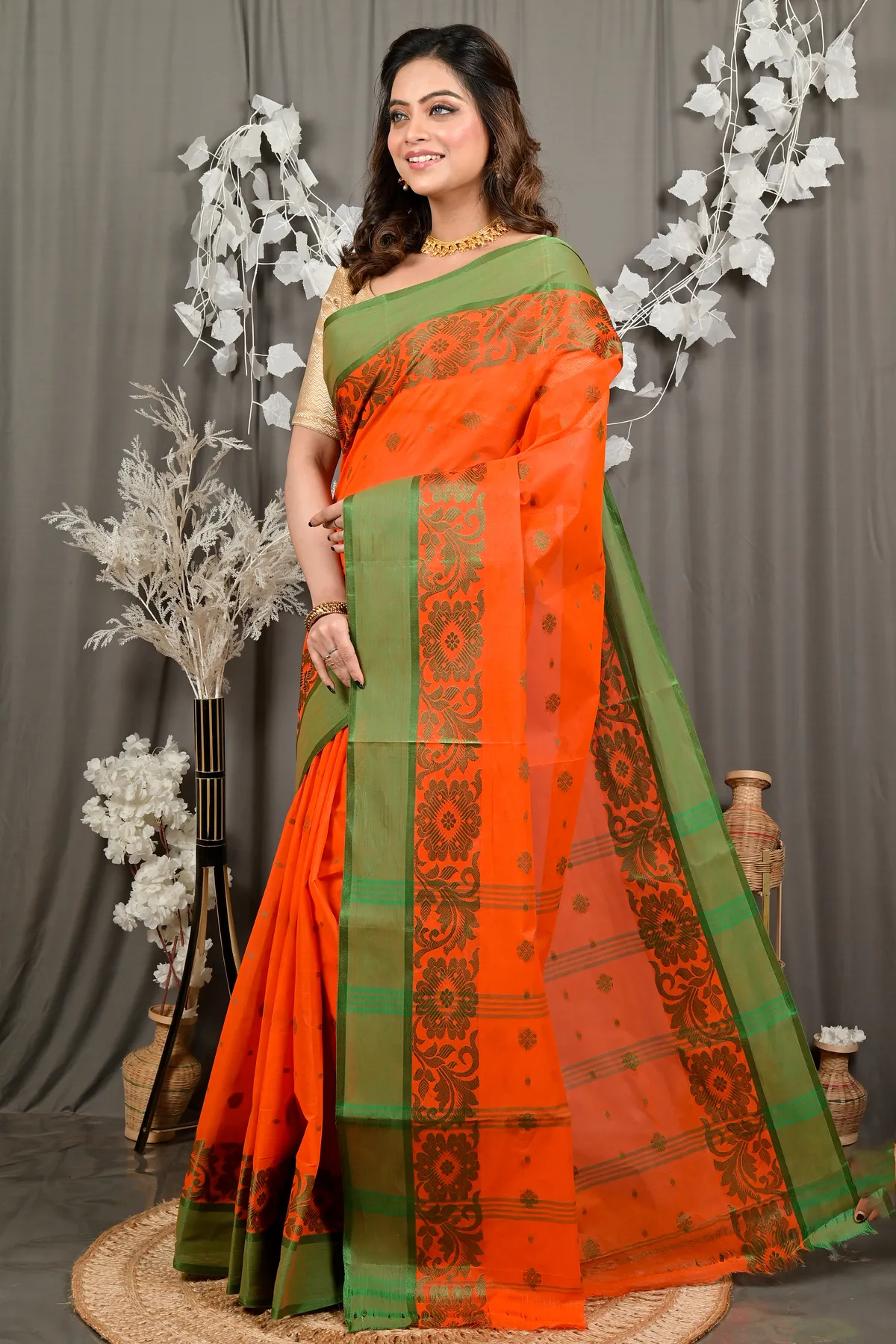 DipDiya Pure Cotton Orange Heruka Masterfully Woven Tant Sarees