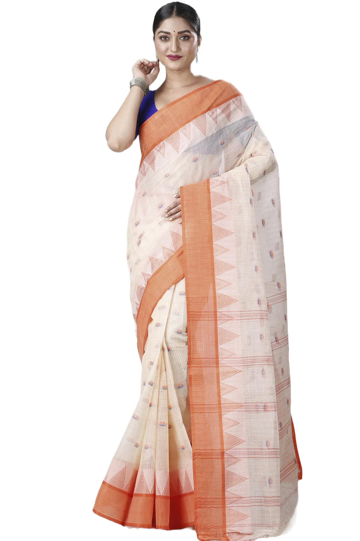 DipDiya Pure Cotton Orange Ishvari The Bengali Classic Tant Sarees