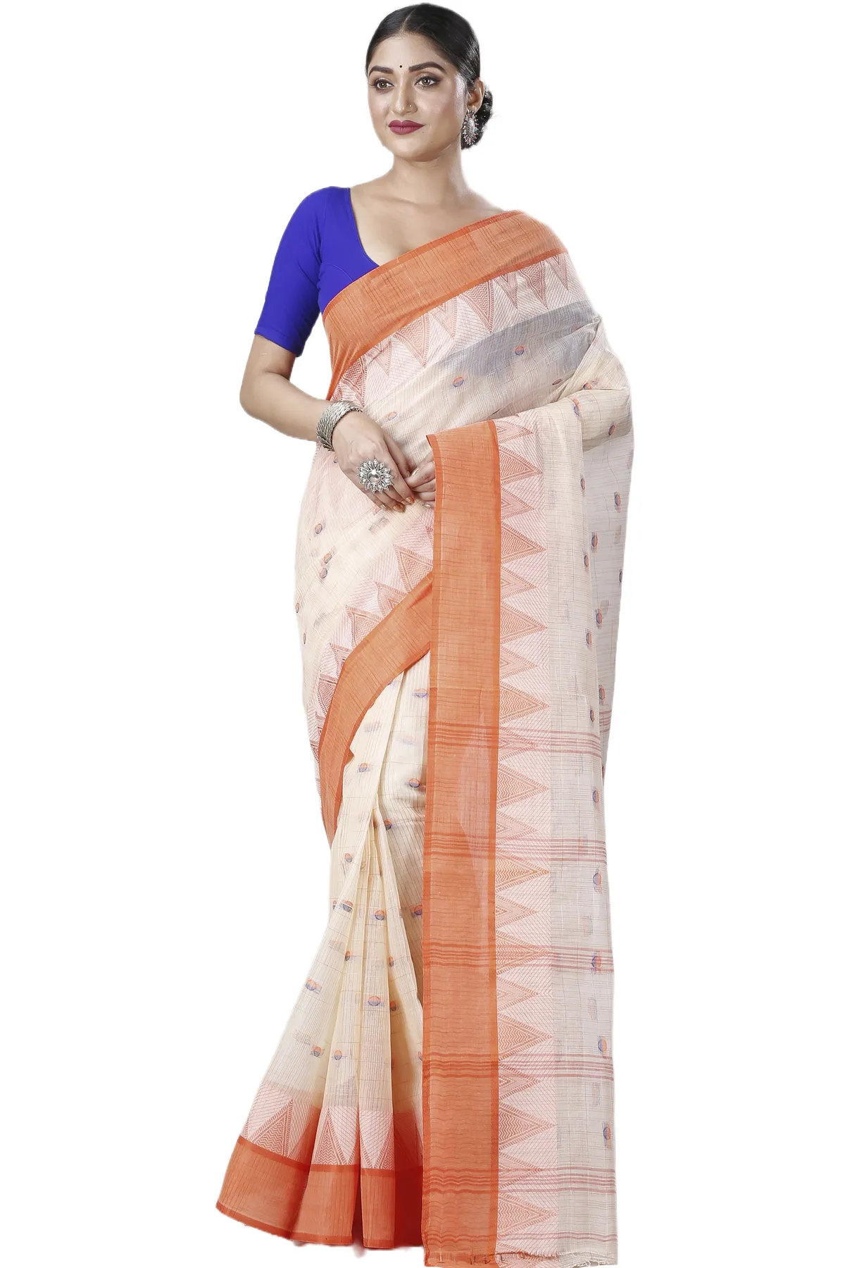 DipDiya Pure Cotton Orange Ishvari The Bengali Classic Tant Sarees