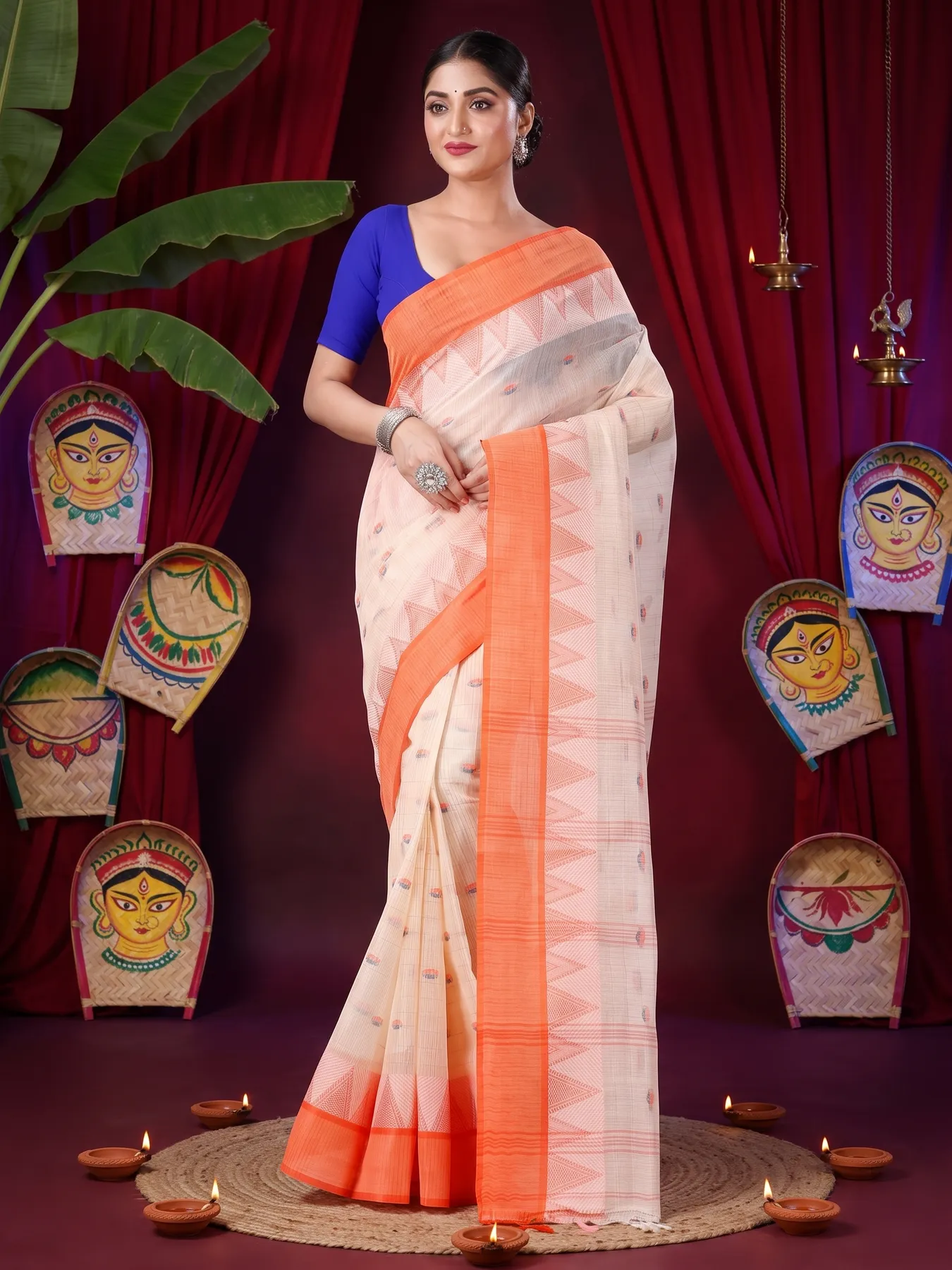DipDiya Pure Cotton Orange Ishvari The Bengali Classic Tant Sarees