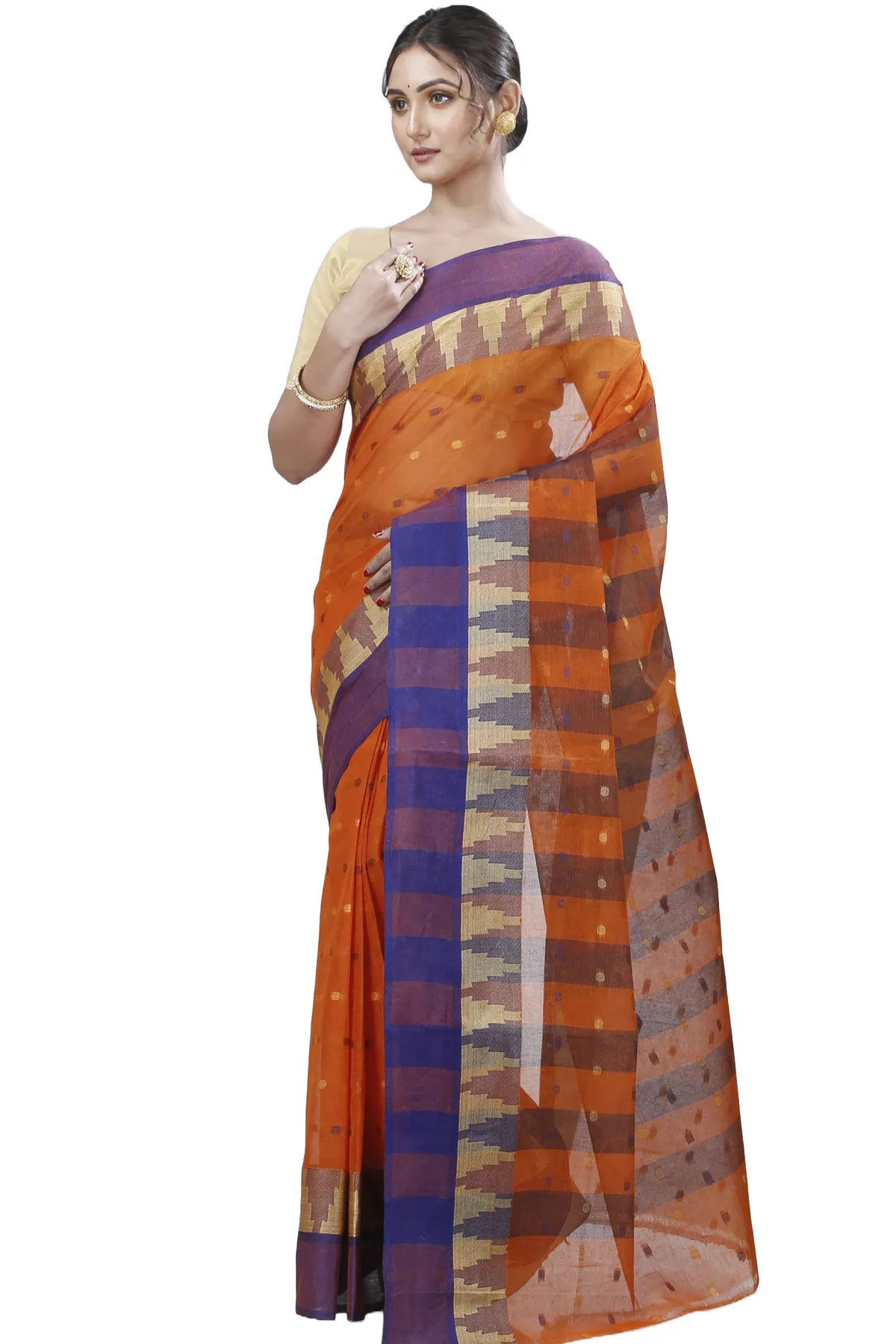 DipDiya Pure Cotton Orange Jamuna Heritage of Bengal Tant Sarees