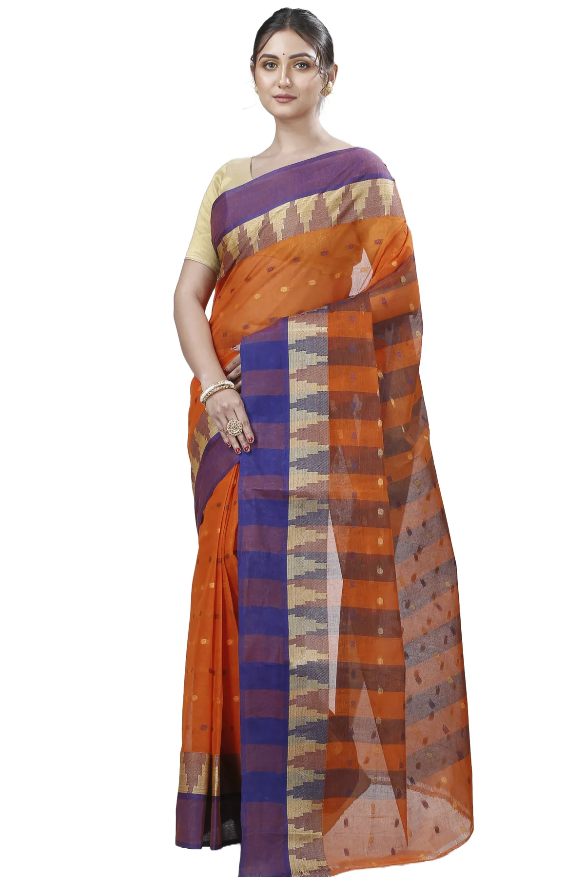 DipDiya Pure Cotton Orange Jamuna Heritage of Bengal Tant Sarees