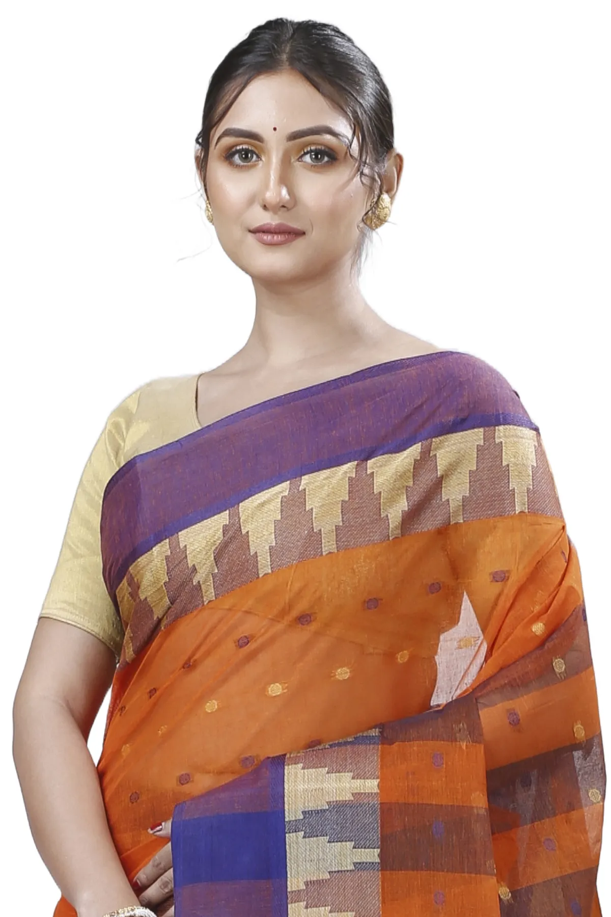 DipDiya Pure Cotton Orange Jamuna Heritage of Bengal Tant Sarees