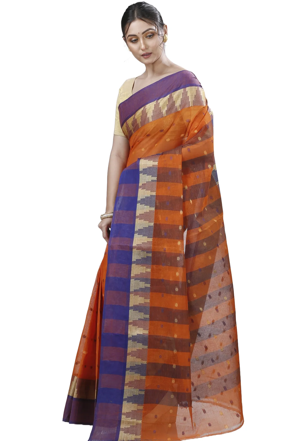 DipDiya Pure Cotton Orange Jamuna Heritage of Bengal Tant Sarees