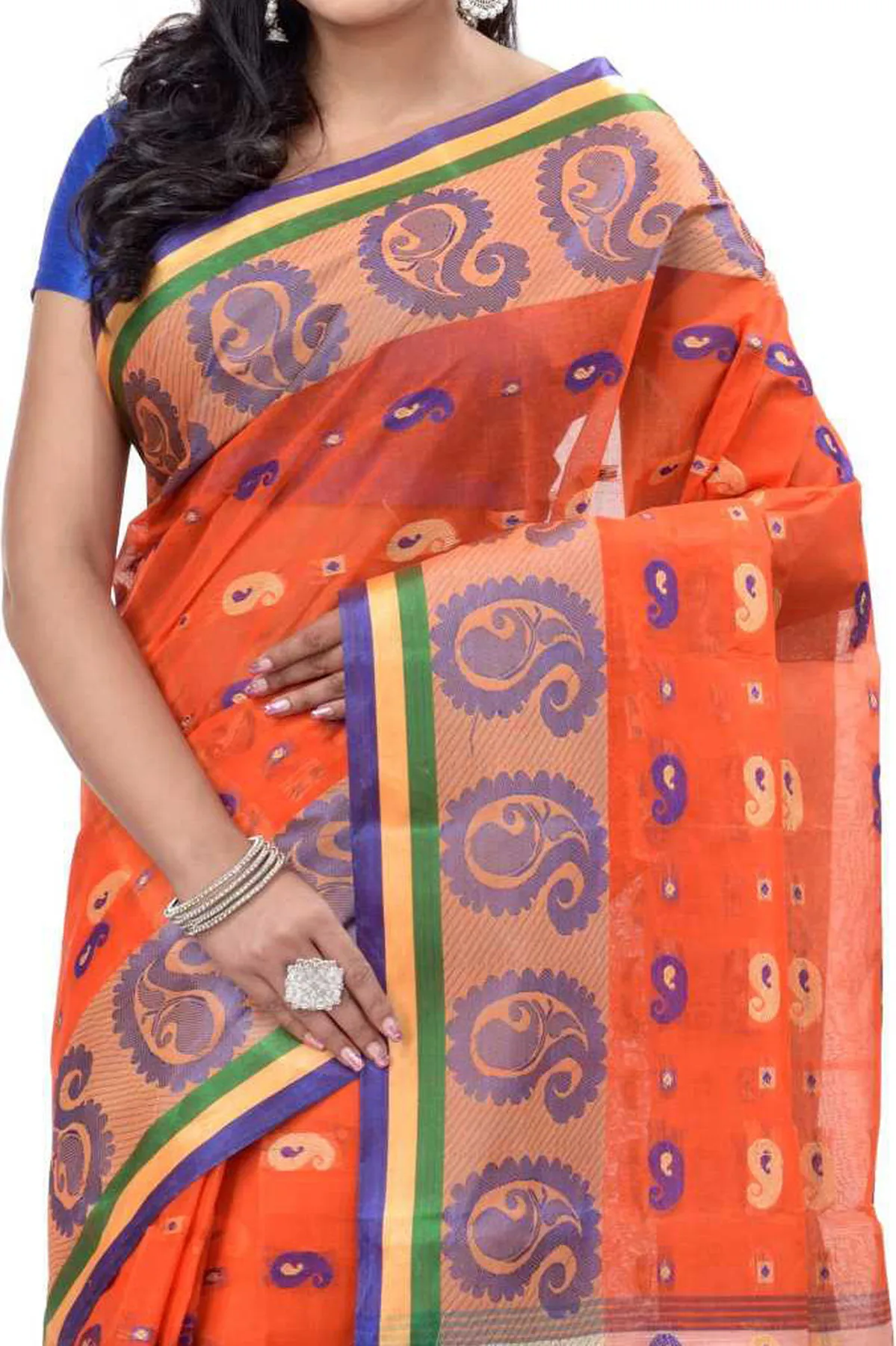 DipDiya Pure Cotton Orange Kanak Chur Classic Grace Tant Sarees