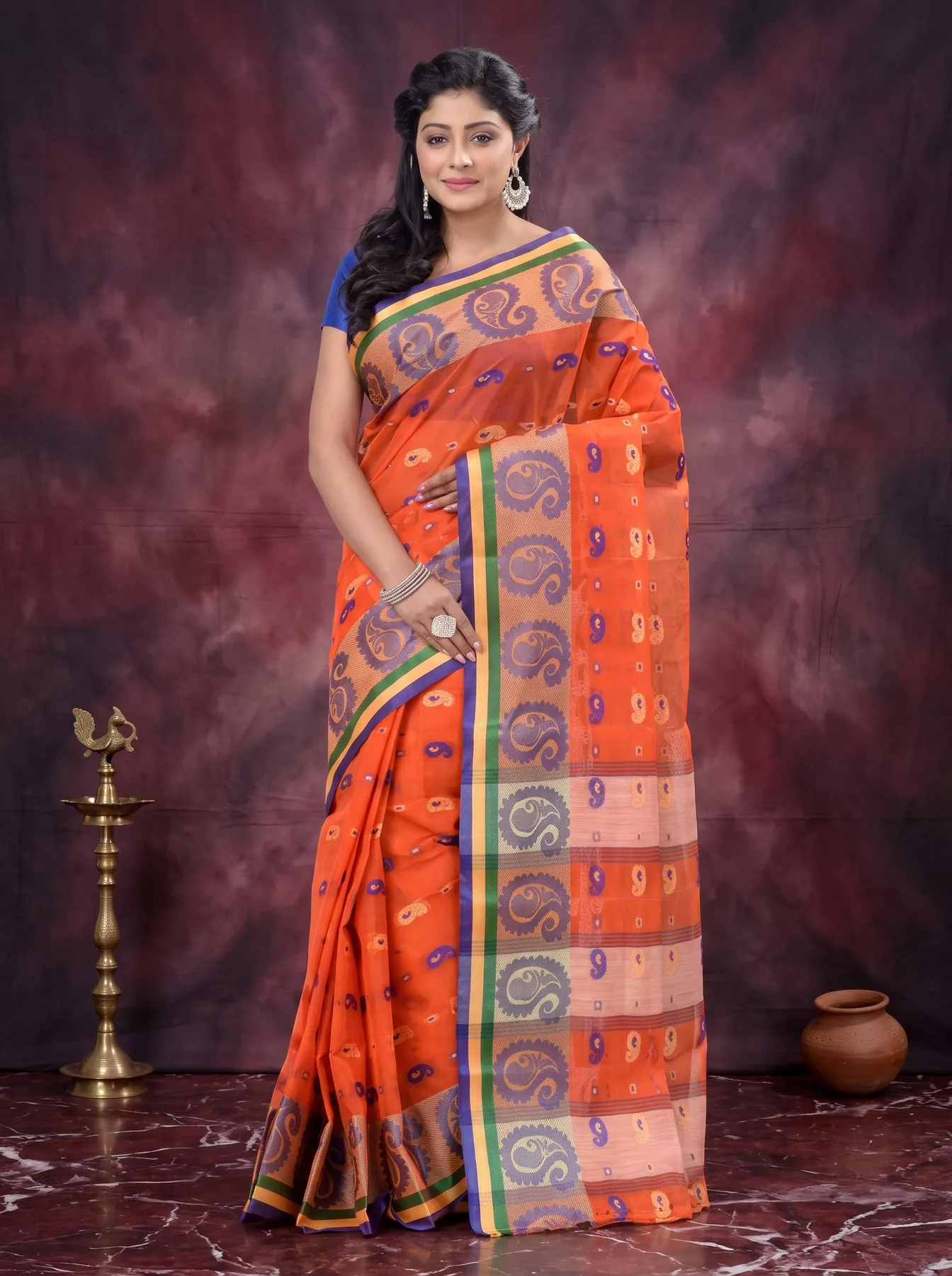 DipDiya Pure Cotton Orange Kanak Chur Classic Grace Tant Sarees