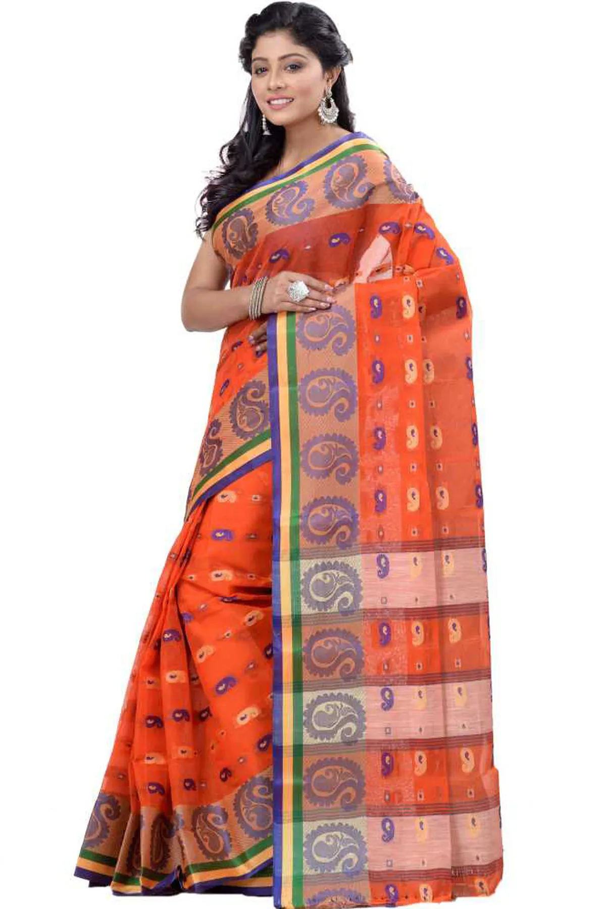 DipDiya Pure Cotton Orange Kanak Chur Classic Grace Tant Sarees
