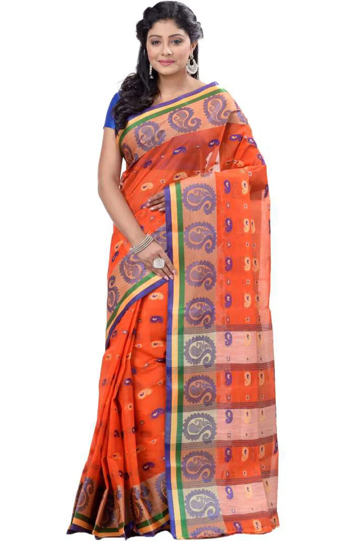 DipDiya Pure Cotton Orange Kanak Chur Classic Grace Tant Sarees