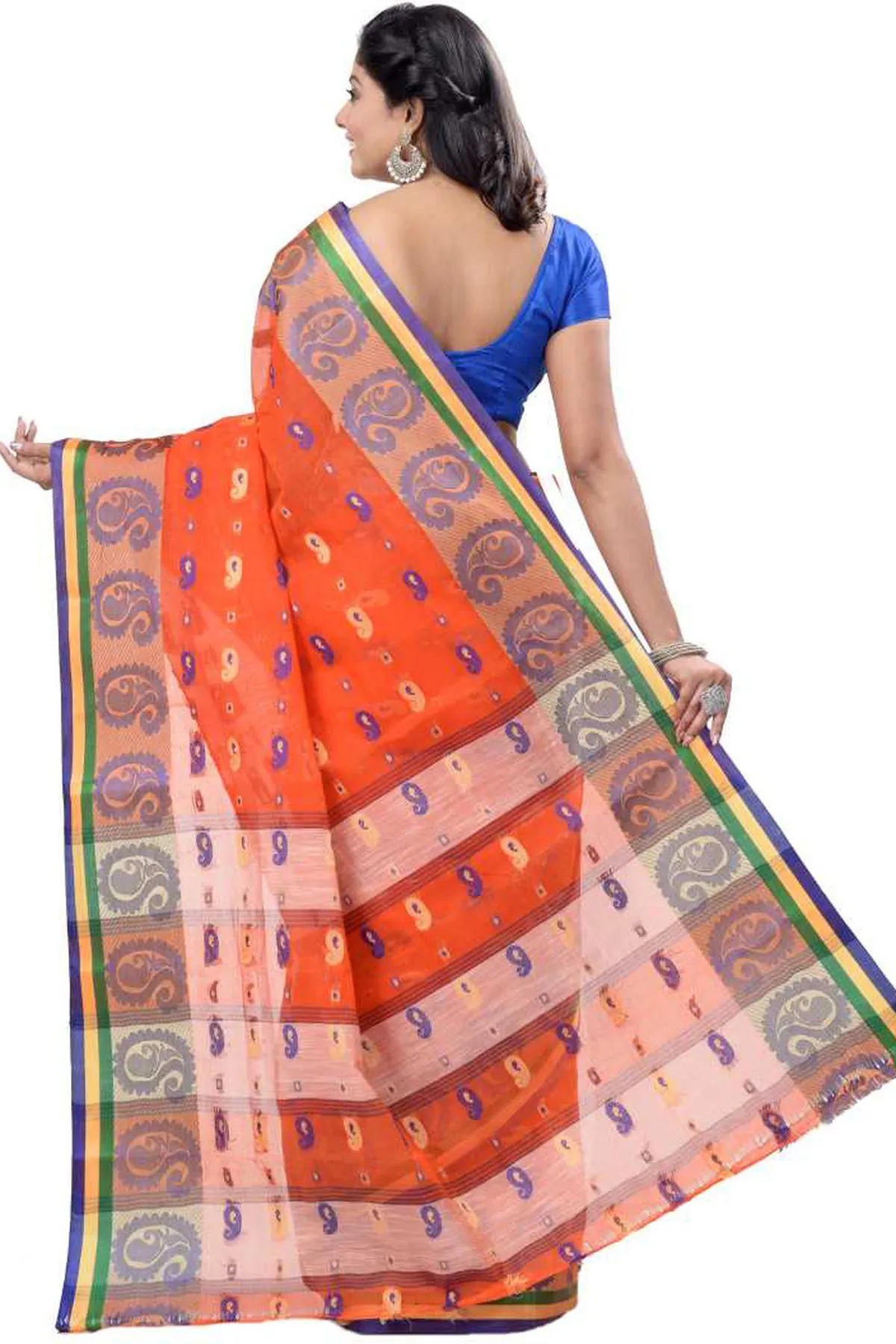 DipDiya Pure Cotton Orange Kanak Chur Classic Grace Tant Sarees