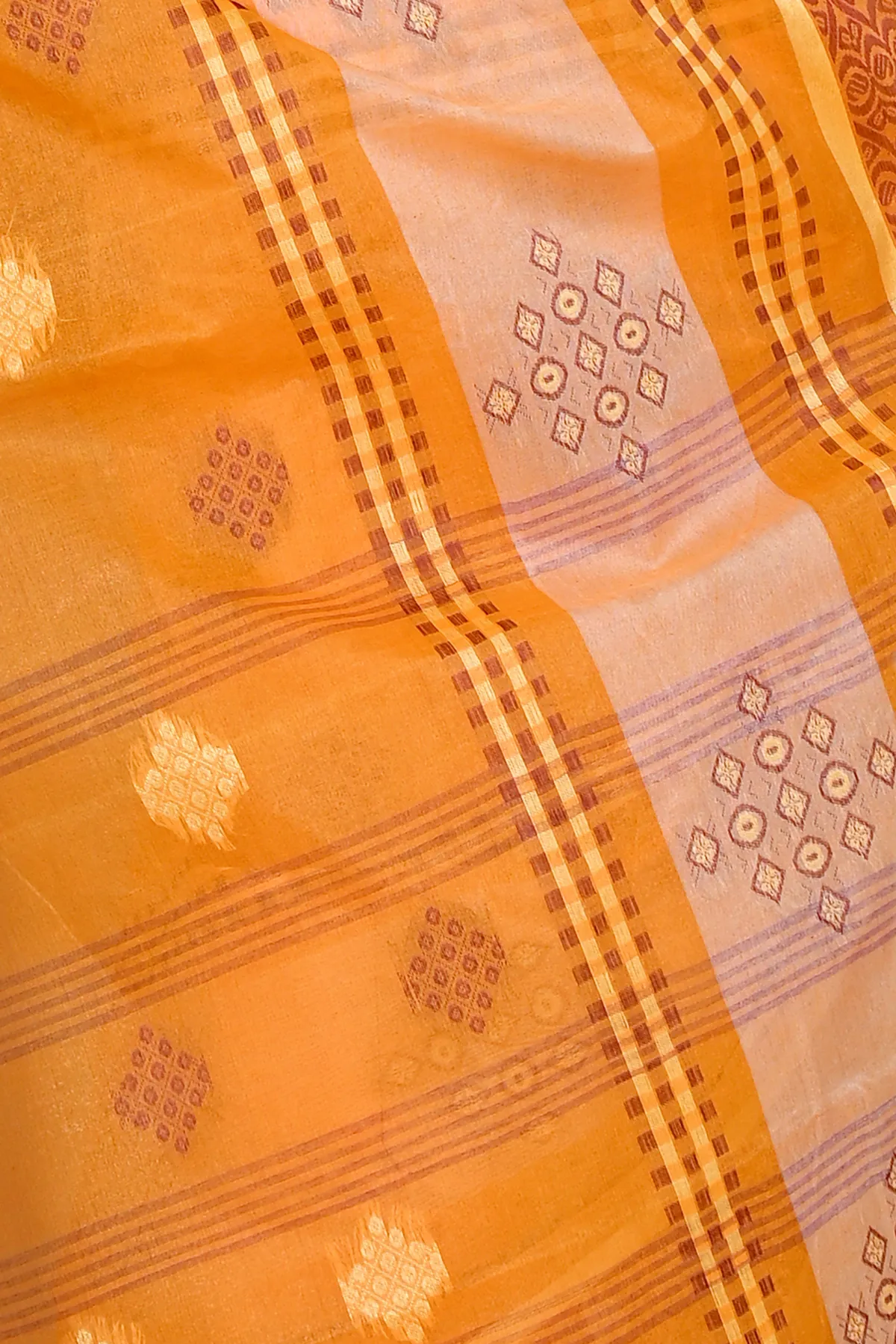 DipDiya Pure Cotton Orange Krita Woven by Hand Tant Sarees