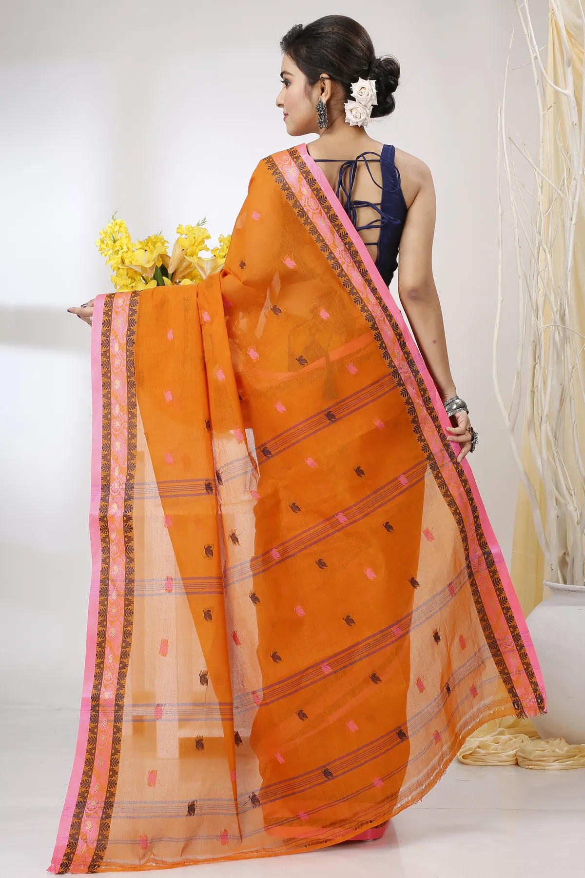 DipDiya Pure Cotton Orange Leron Rooted in Bengal Tant Sarees