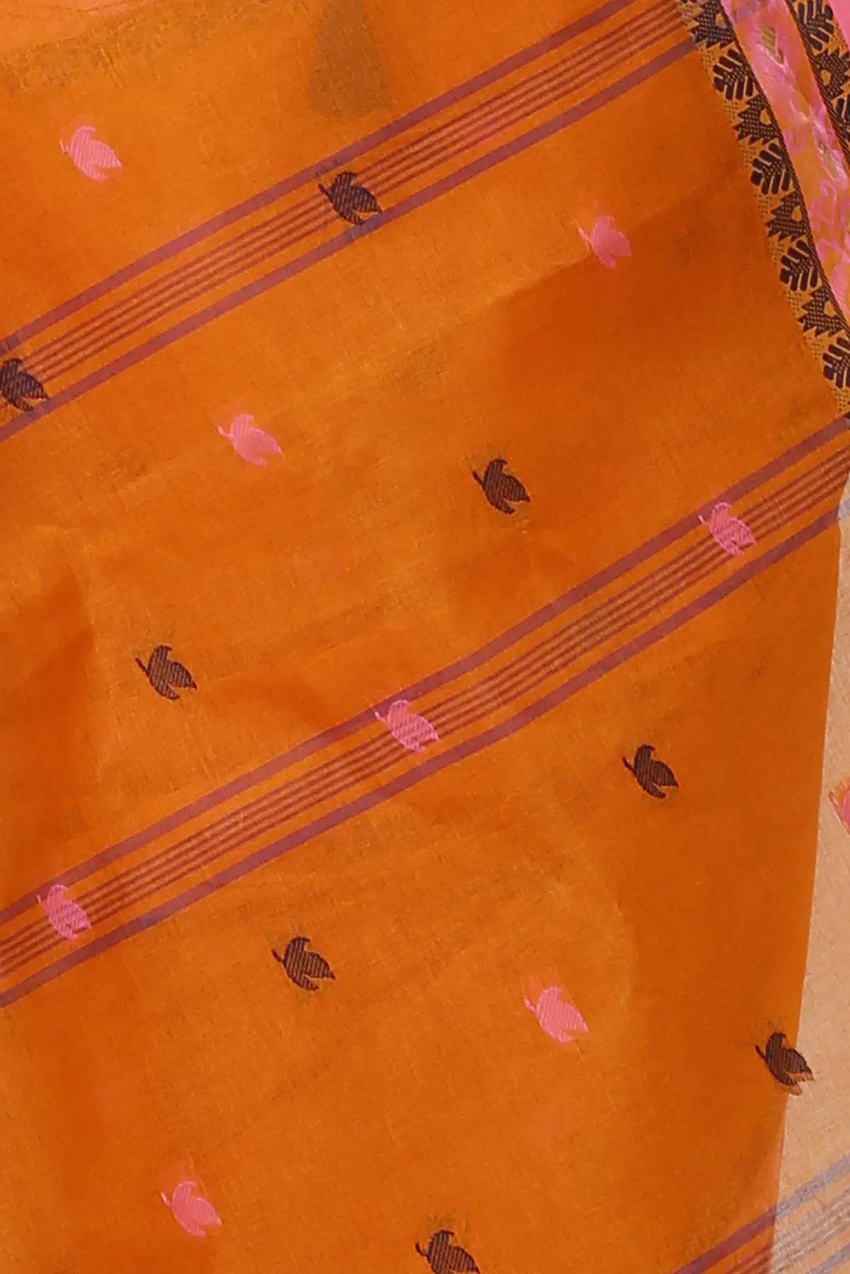 DipDiya Pure Cotton Orange Leron Rooted in Bengal Tant Sarees