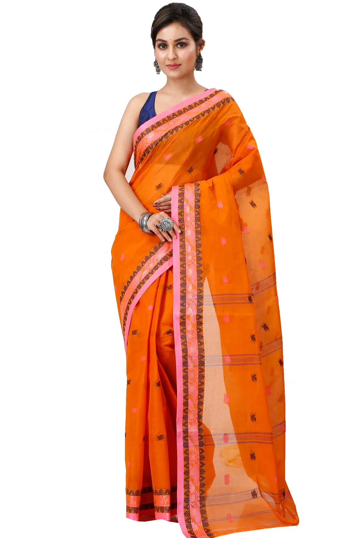 DipDiya Pure Cotton Orange Leron Rooted in Bengal Tant Sarees