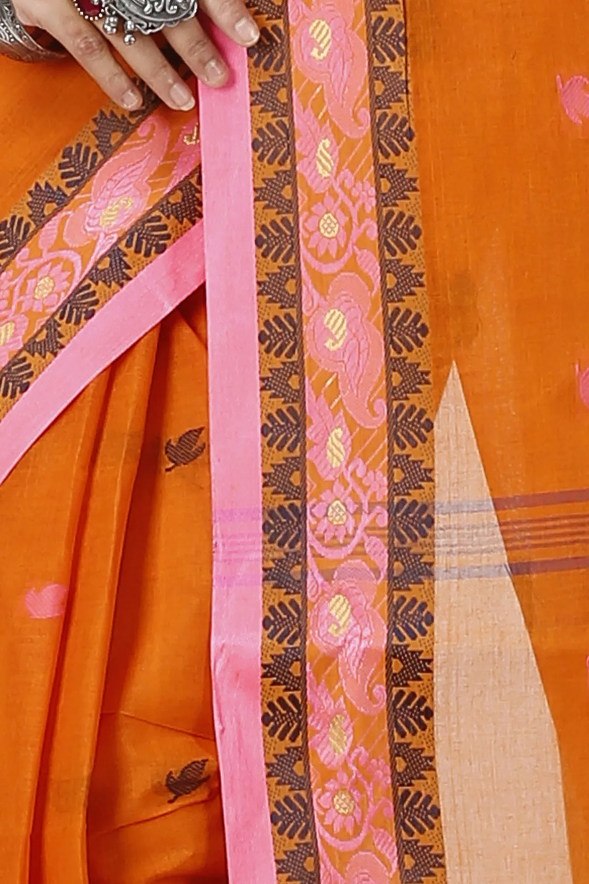 DipDiya Pure Cotton Orange Leron Rooted in Bengal Tant Sarees