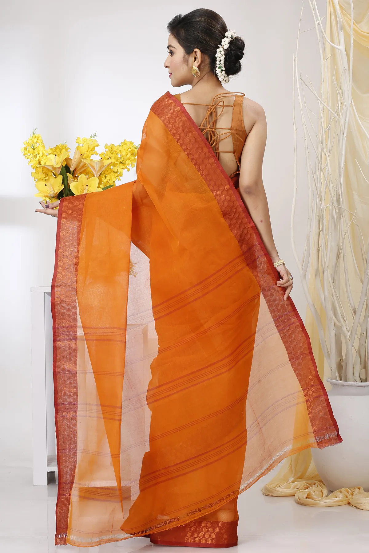 DipDiya Pure Cotton Orange Lilan Heritage of Bengal Tant Sarees