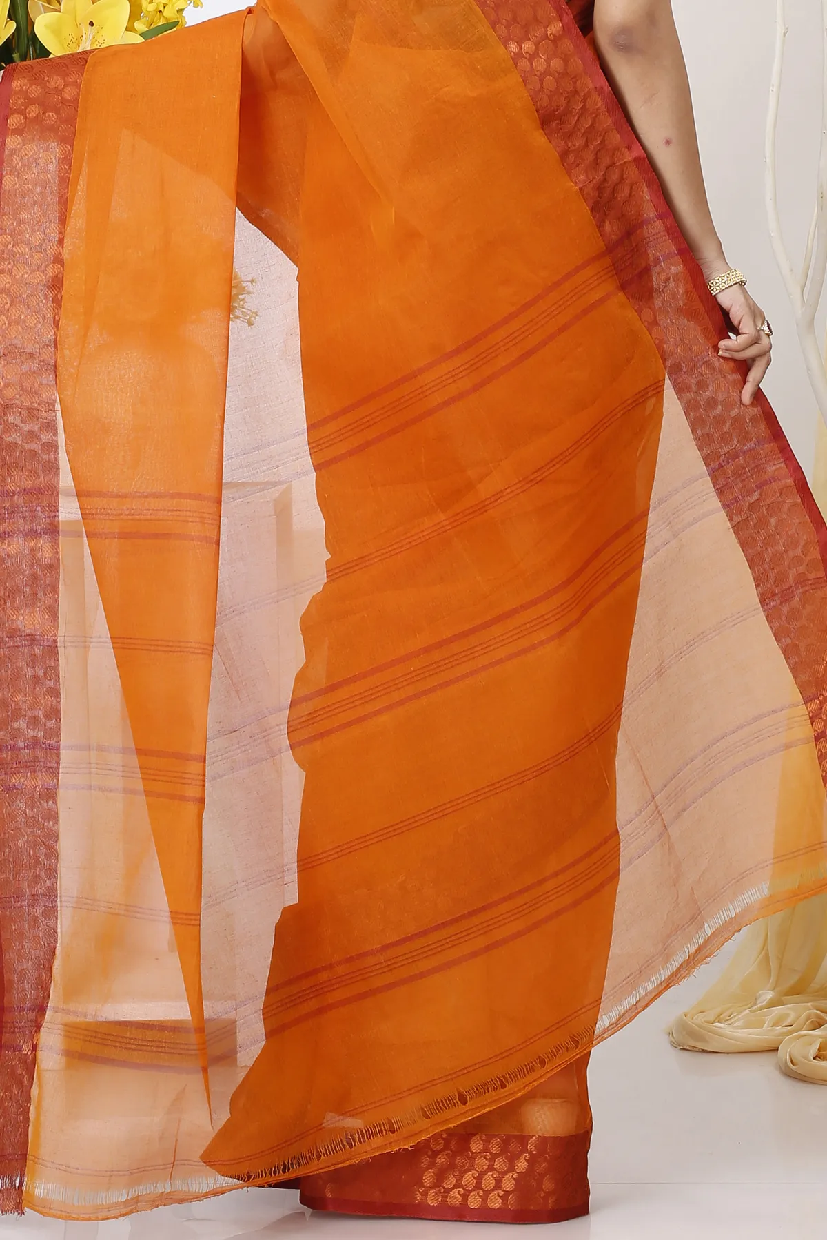DipDiya Pure Cotton Orange Lilan Heritage of Bengal Tant Sarees