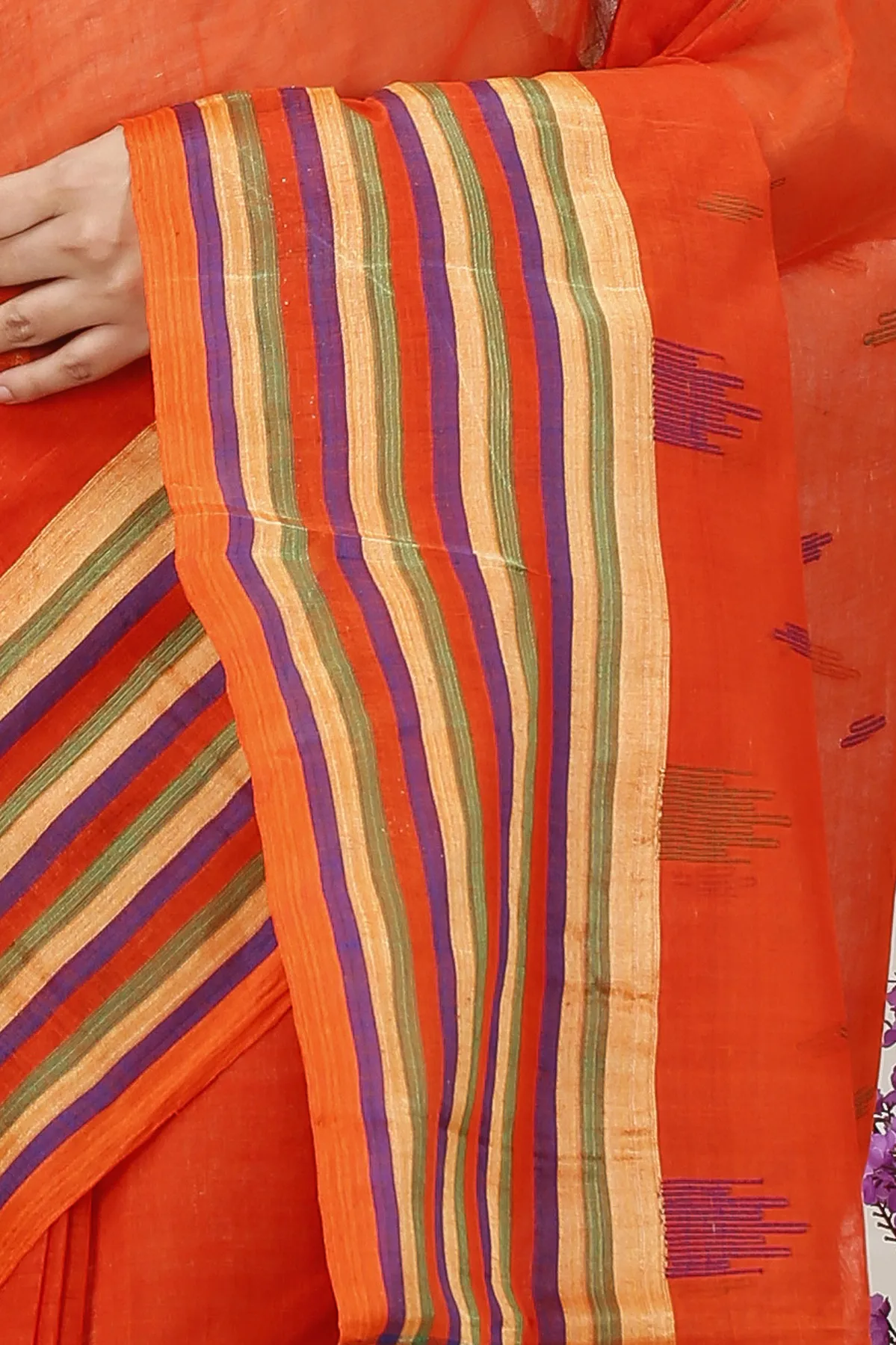 DipDiya Pure Cotton Orange mena Artisan Woven Tant Sarees
