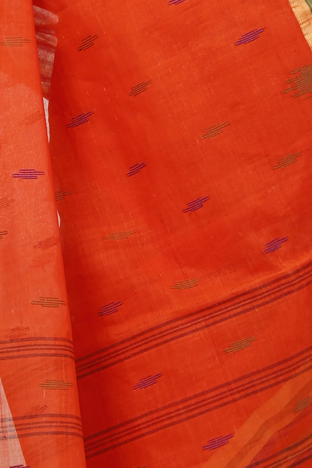 DipDiya Pure Cotton Orange mena Artisan Woven Tant Sarees