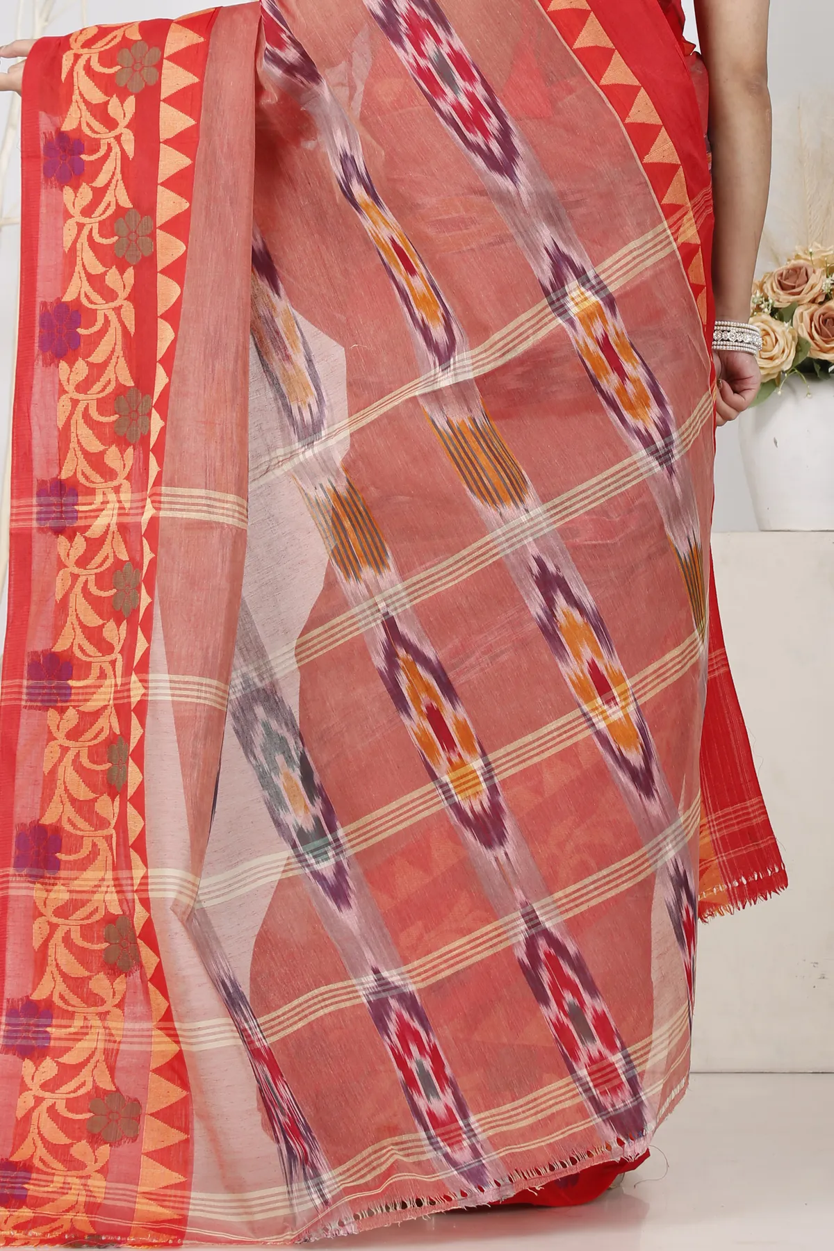 DipDiya Pure Cotton Orange Mili Loom to Love Tant Sarees