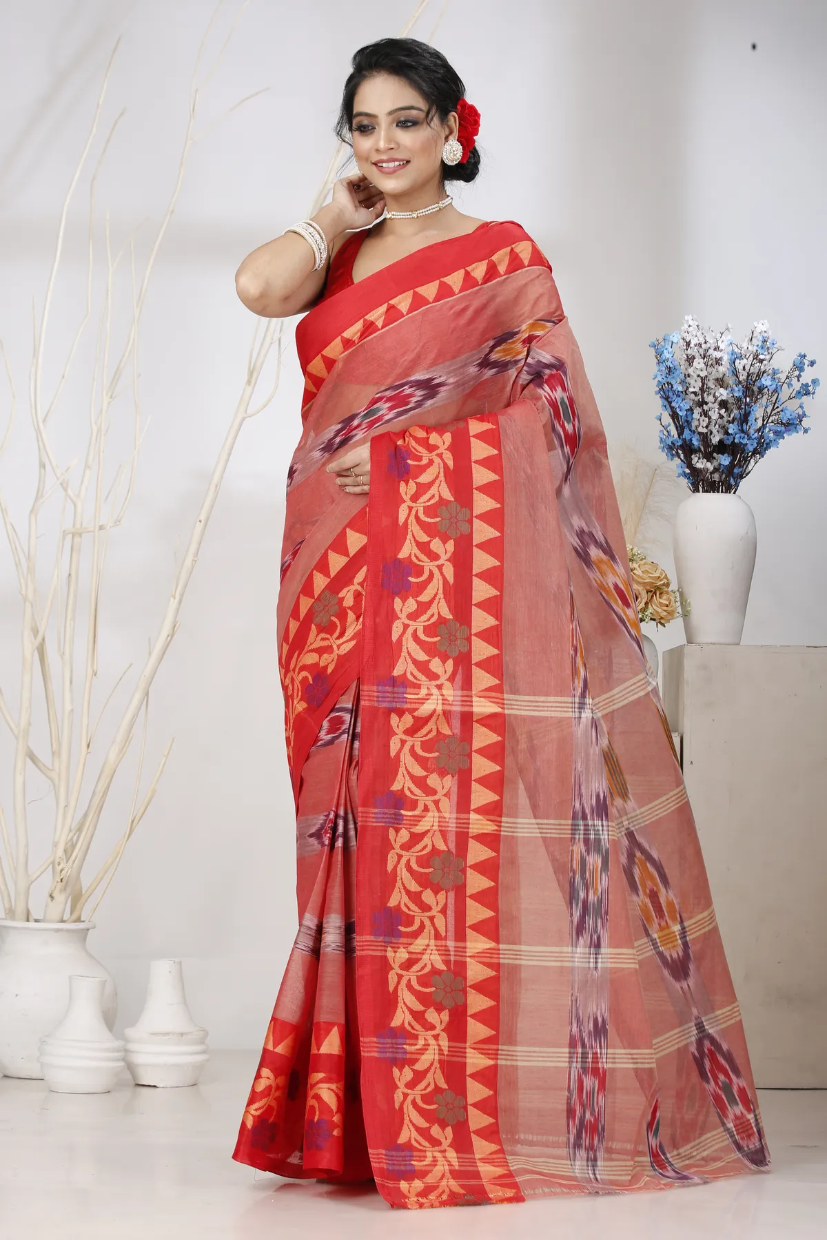 DipDiya Pure Cotton Orange Mili Loom to Love Tant Sarees