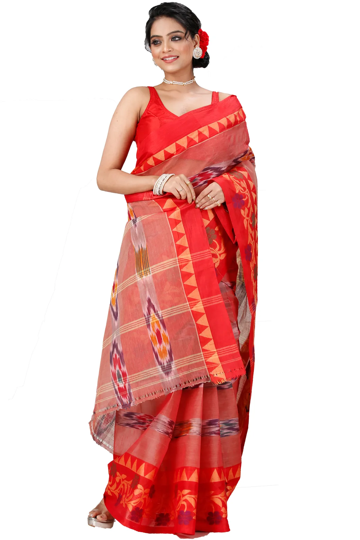 DipDiya Pure Cotton Orange Mili Loom to Love Tant Sarees