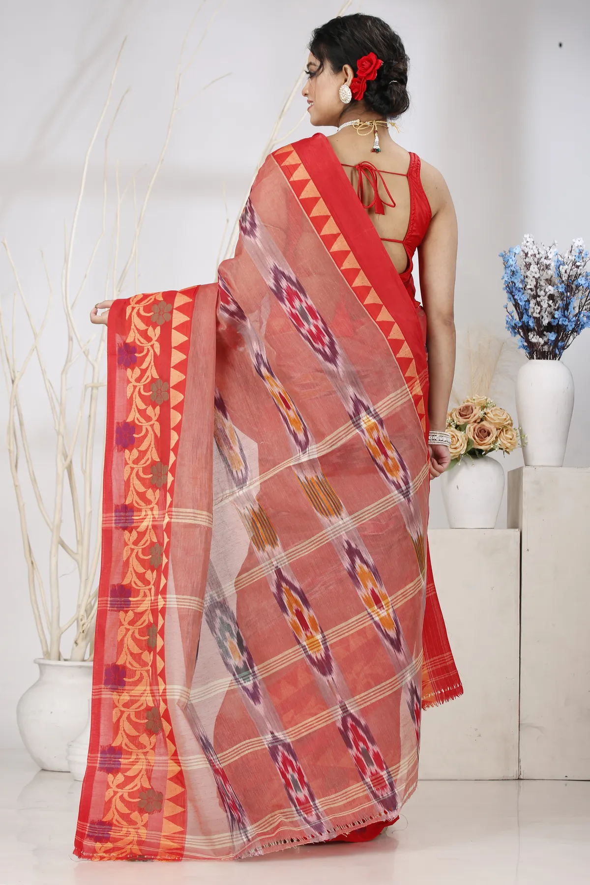 DipDiya Pure Cotton Orange Mili Loom to Love Tant Sarees